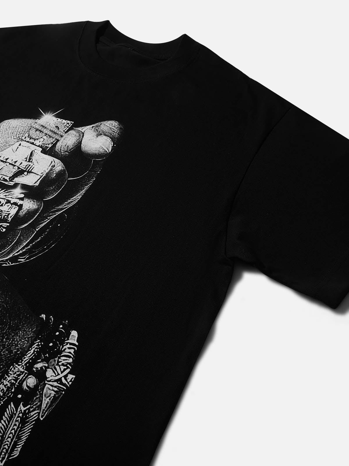 Power Hand Black Vintage Print T-shirt