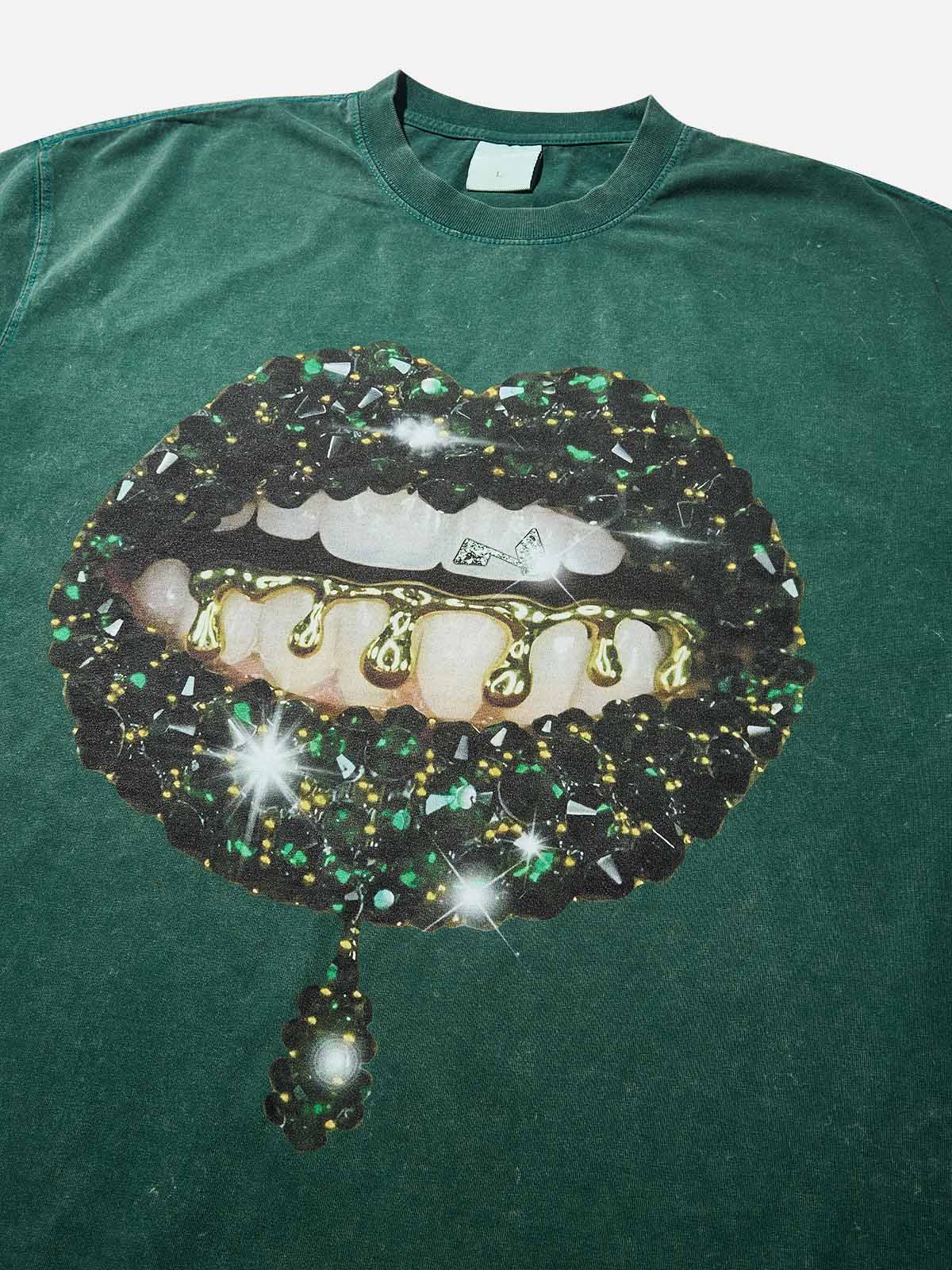 High Quality Green Gem Lip Wash Print 300g T-shirt