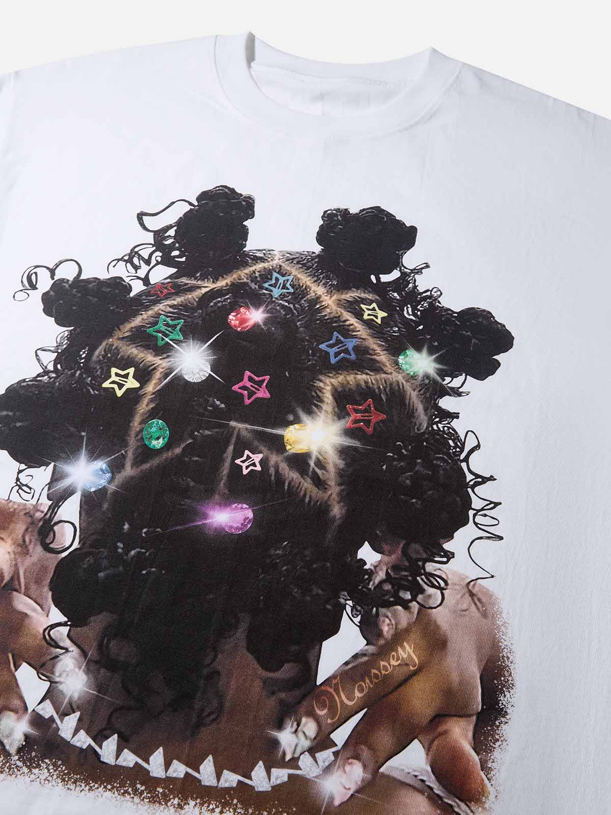 Star Rainbow Gem Braided Hair Print T-shirt