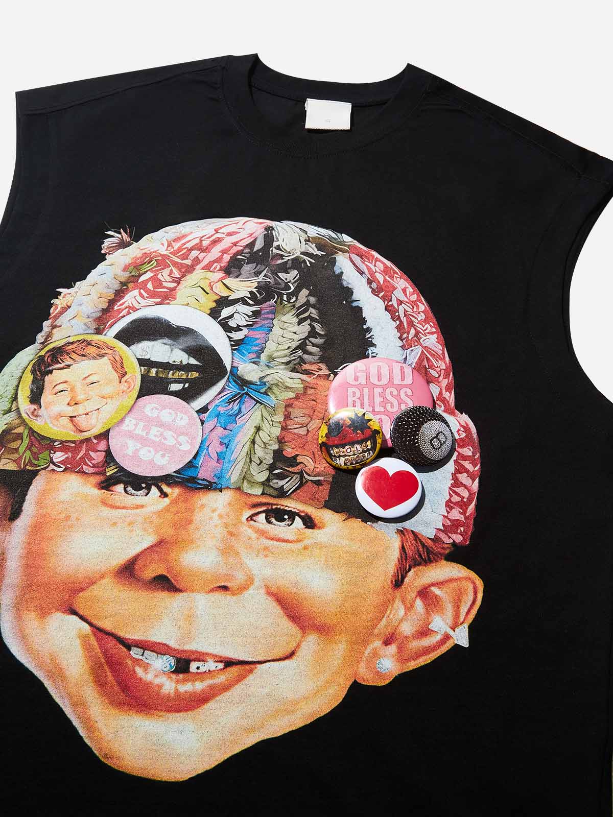 DIY Bad Boy with Knitted Cap Print Sleeveless Top
