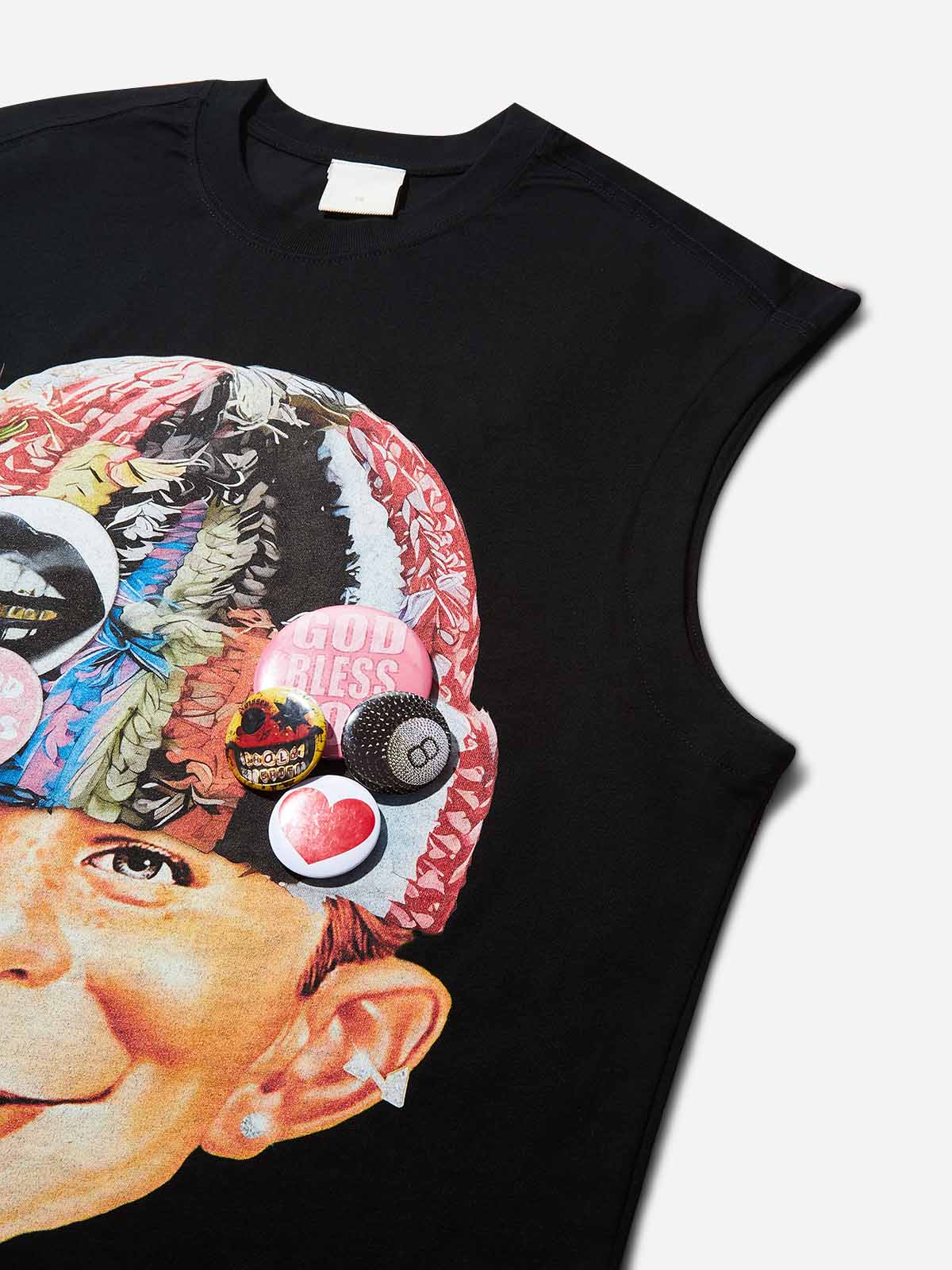 DIY Bad Boy with Knitted Cap Print Sleeveless Top