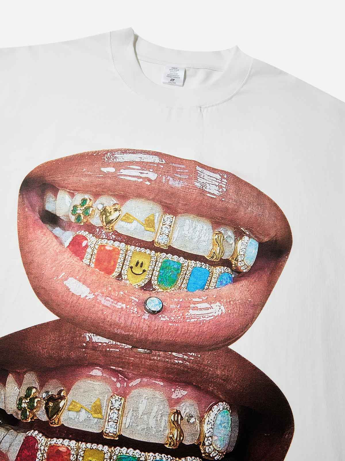 Iridescent Gem Grills Lip Print 310g T-shirt