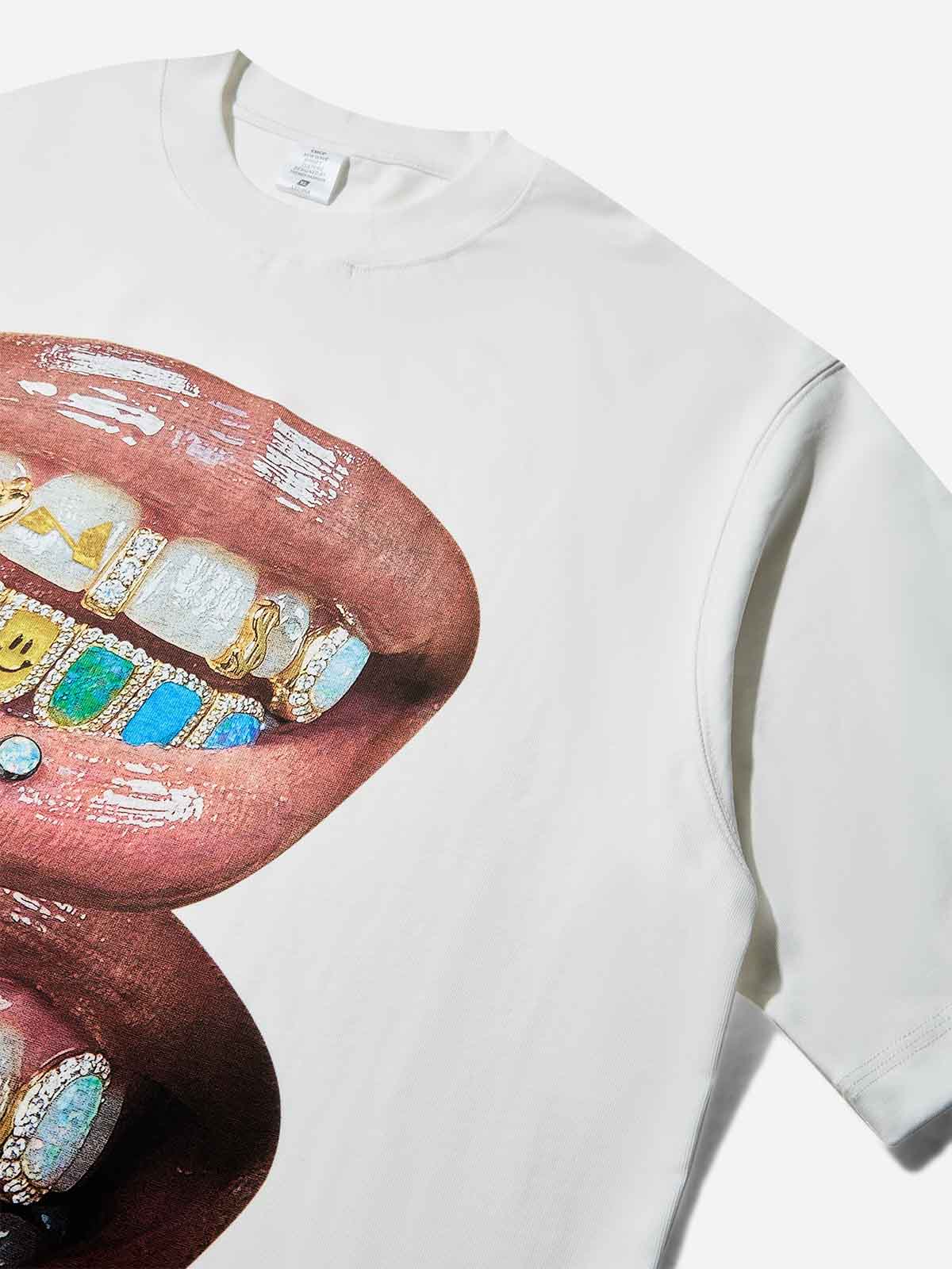 Iridescent Gem Grills Lip Print 310g T-shirt