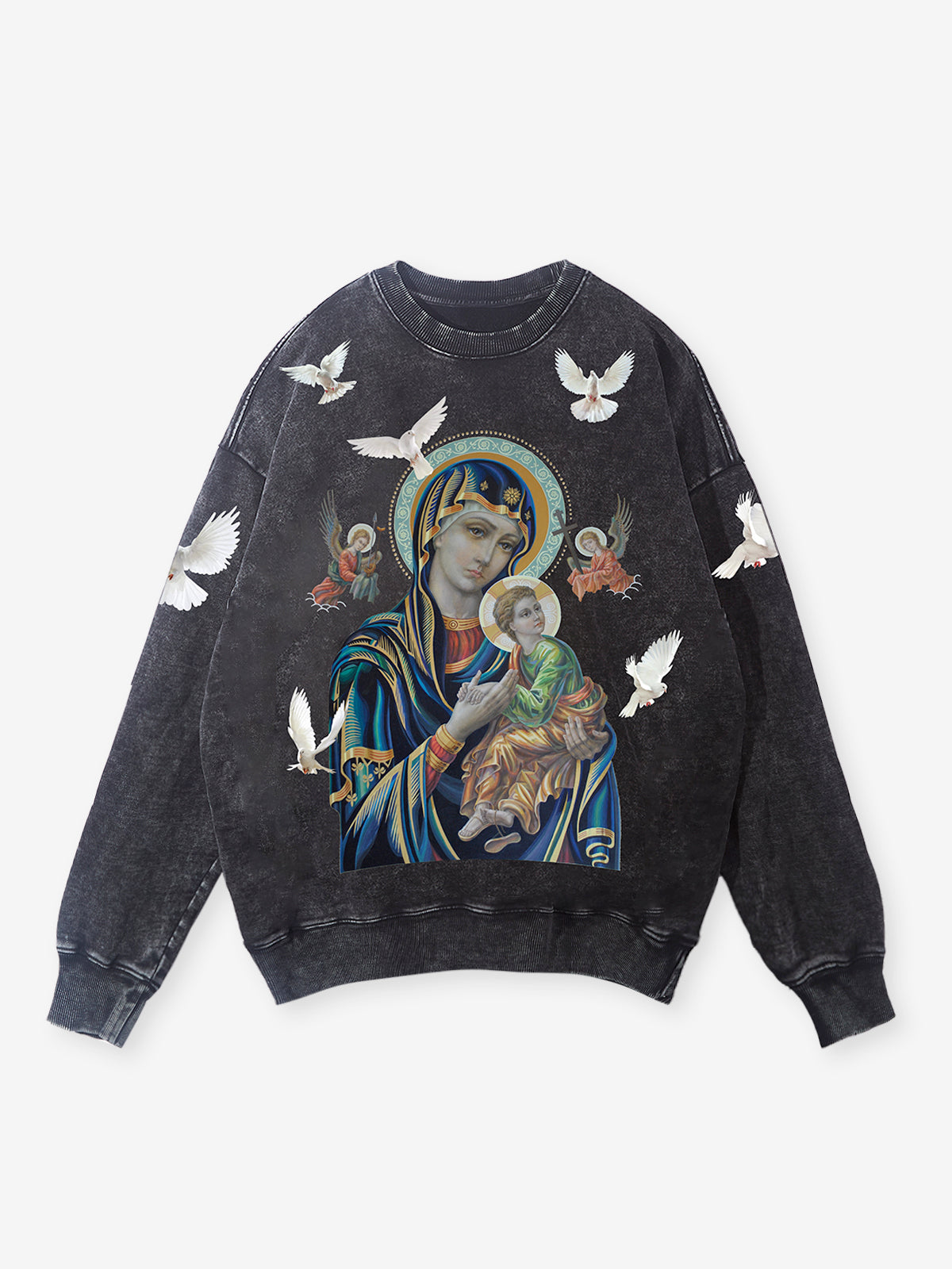 UNKNOWN ALLURE© Black Madonna and Child Pink Round Neck 350G Sweatshirt