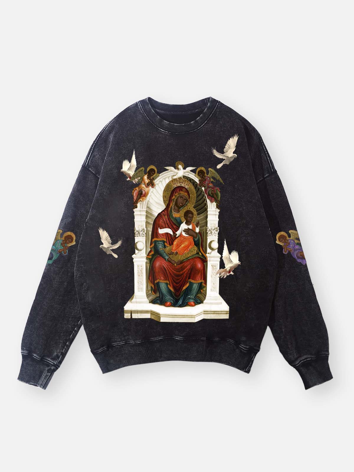 UNKNOWN ALLURE© Black Madonna and Child Mural 350g Round-neck Sweatshirt