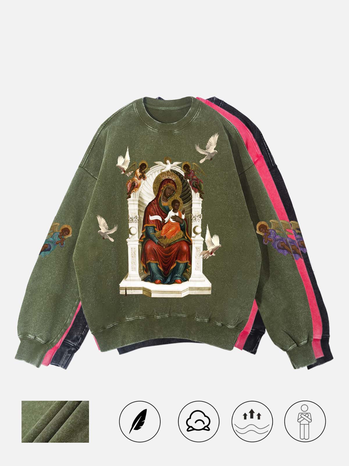 UNKNOWN ALLURE© Black Madonna and Child Mural 350g Round-neck Sweatshirt