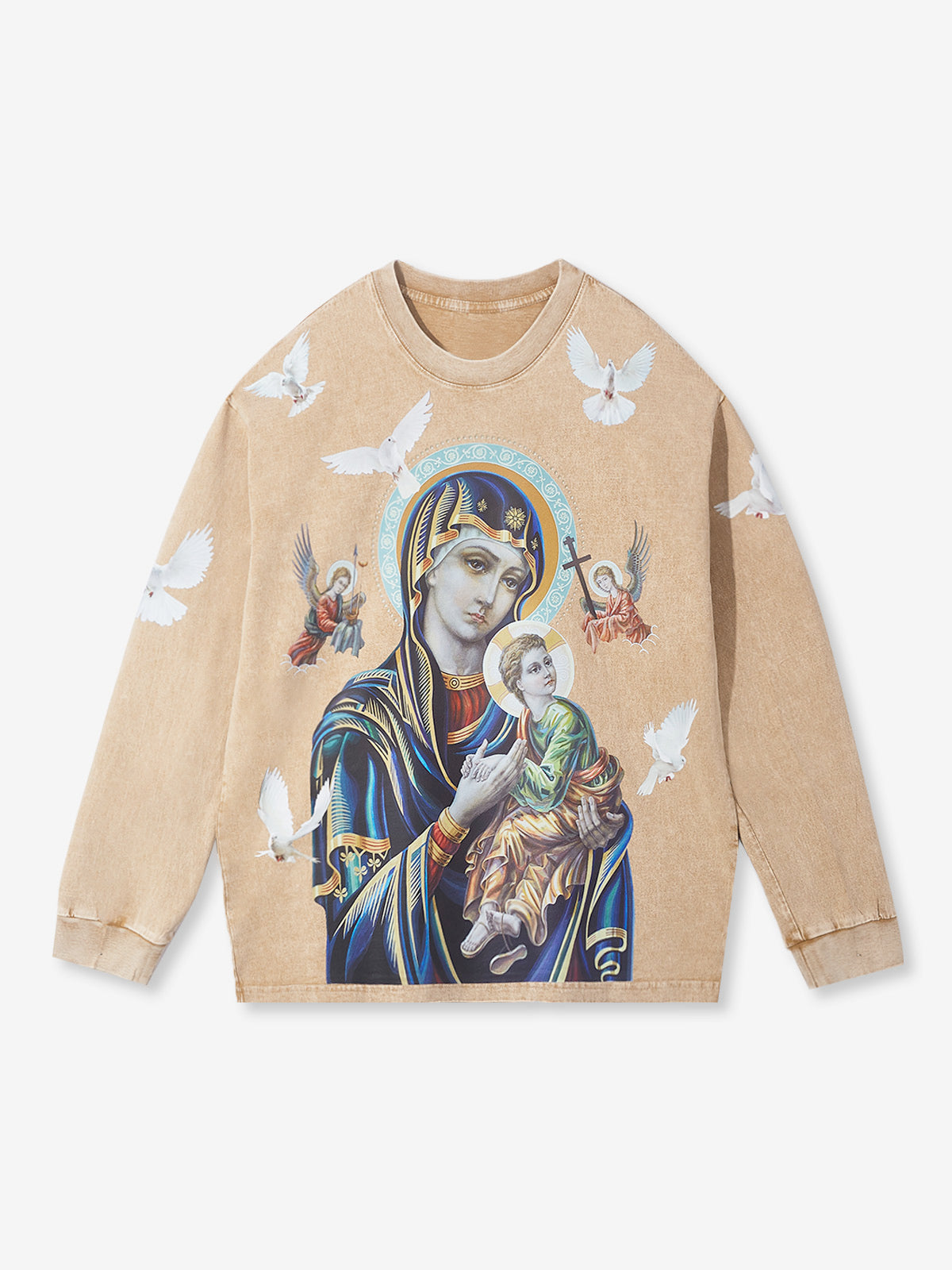 UNKNOWN ALLURE© Black Madonna and Child Long Sleeve Khaki Shirt