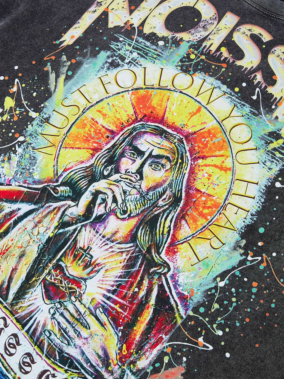 OBSTACLES &amp; DANGERS© Graues Jesus-Tintenspritzer-T-Shirt