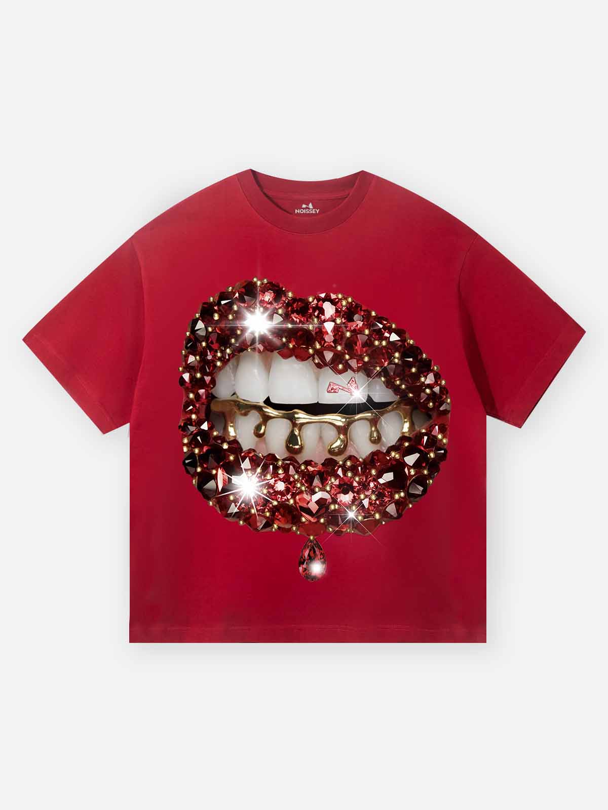 High quality Red Gem Sparkle Lip Print 310g T-shirt