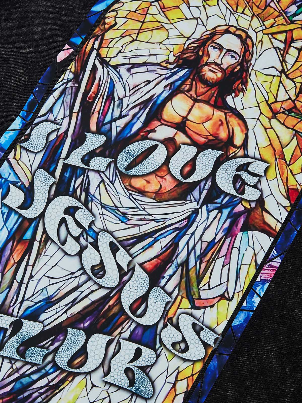 OBSTACLES & DANGERS© Jesus Stained-Glass Black T-shirts