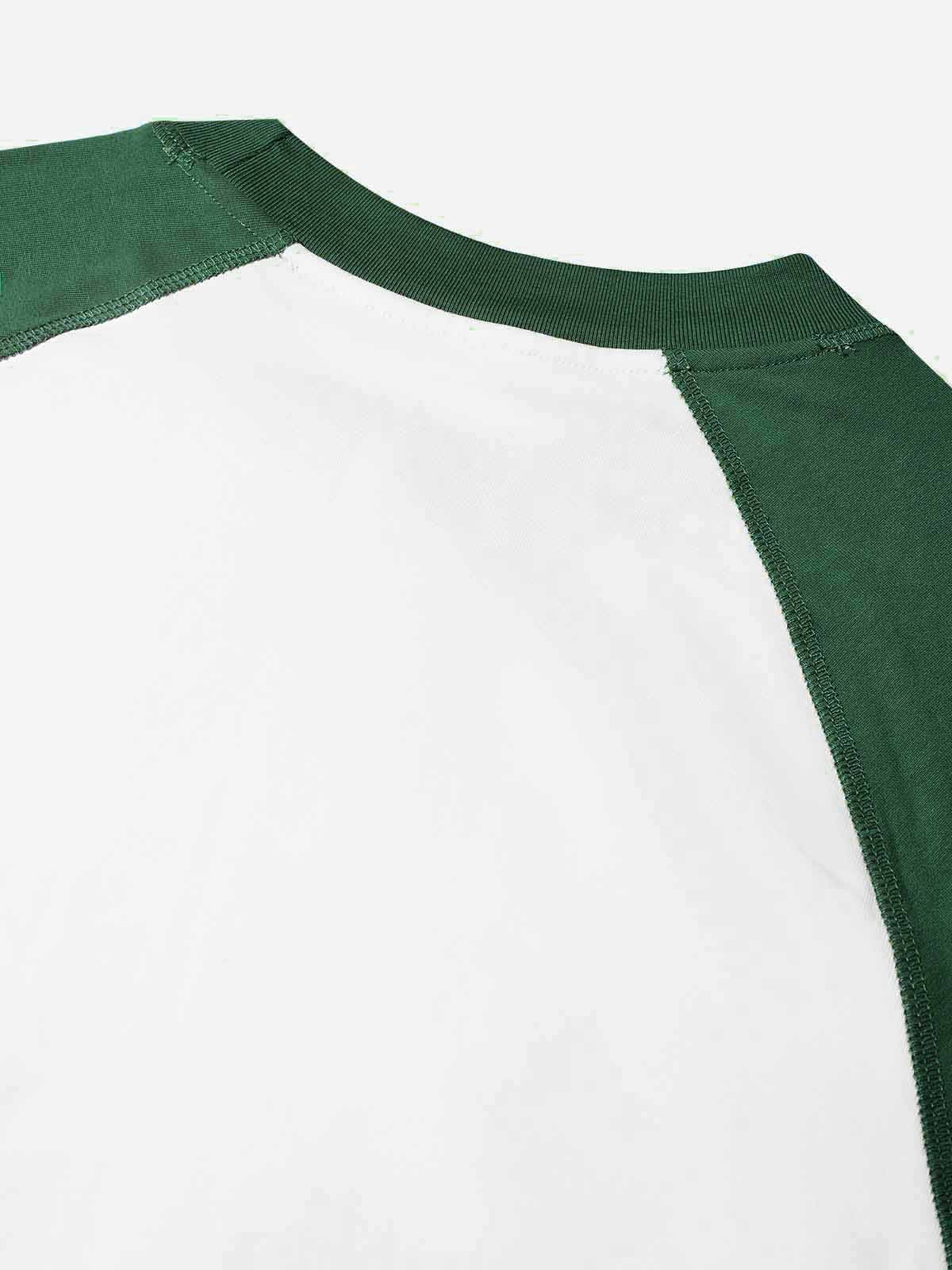 Alien Sipping Drink Green Color-Block Print T-Shirt