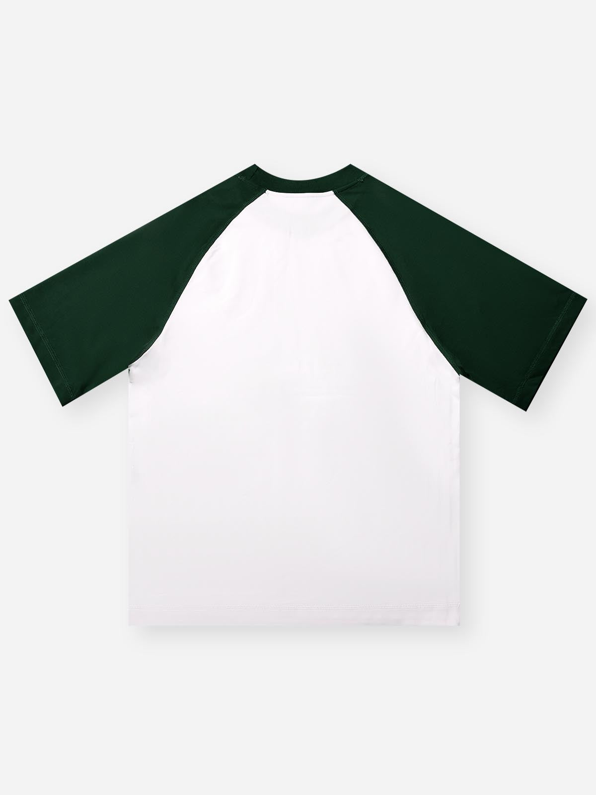 Alien Sipping Drink Green Color-Block Print T-Shirt