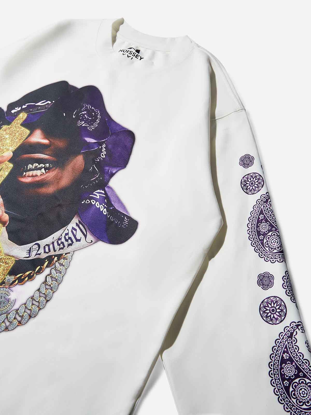 Purple Paisley Prints Headscarf Character Air-Layer Reversible Long Sleeve