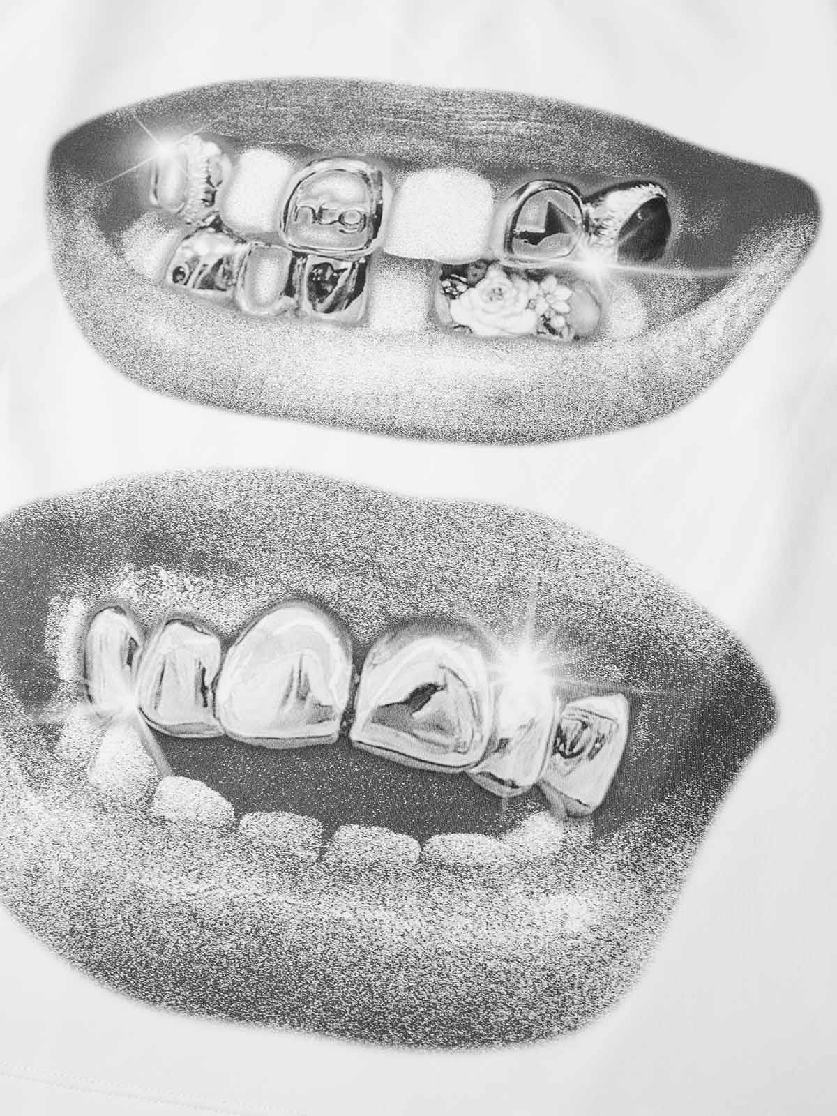 Retro Black Lips Grills Print Air-Layer Double-Faced Long Sleeve