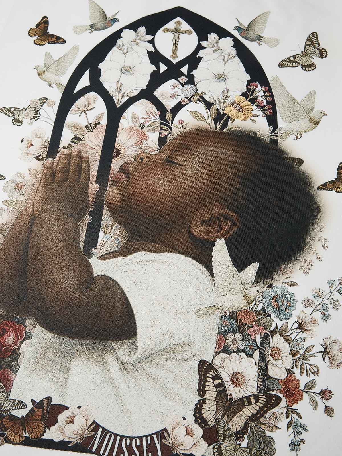 Child Praying Before Ornate Window Print White Air-Cotton Long-Sleeve Shirt