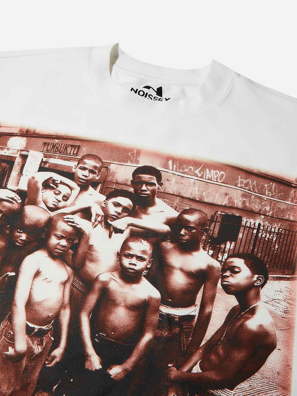Street Story Double-Sleeve Graffiti White Print Air-Cotton Long-Sleeve Shirt