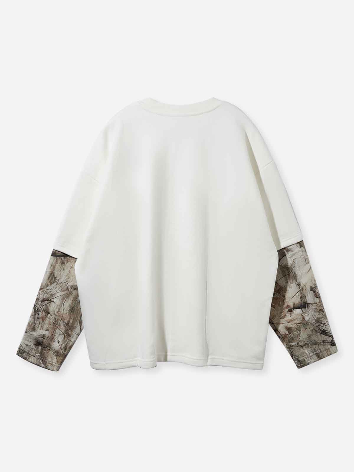 Golden Art Nail Patchwork Tree-Grain Print Long Sleeve