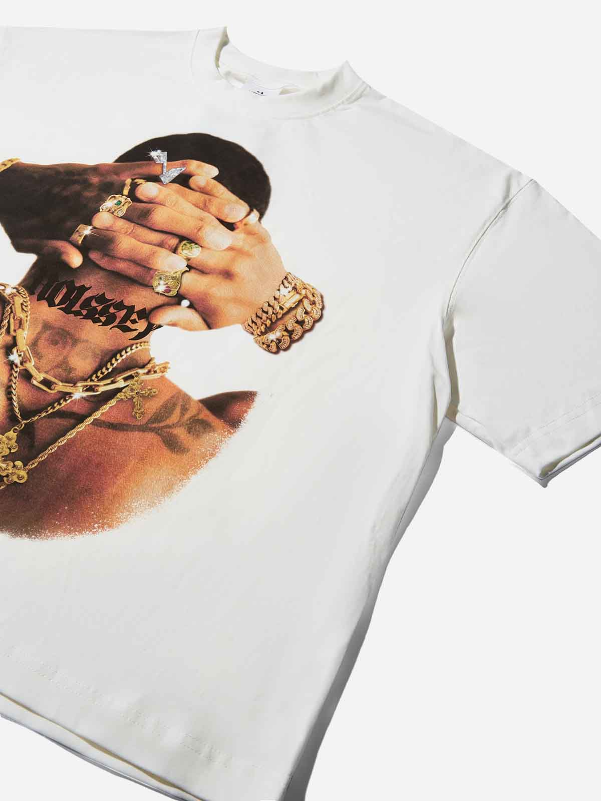 Sexy Back Golden Necklace Figure Print Boxy Oversized T-shirt