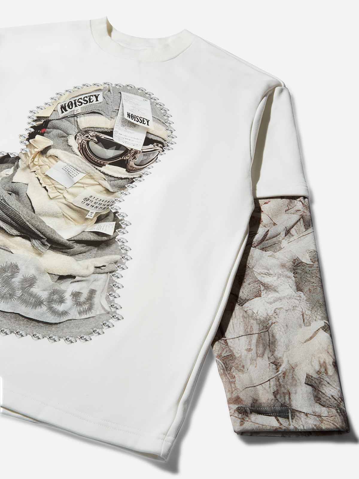 Shattered Collage Masked Print Patchwork Tree-Grain Long Sleeve