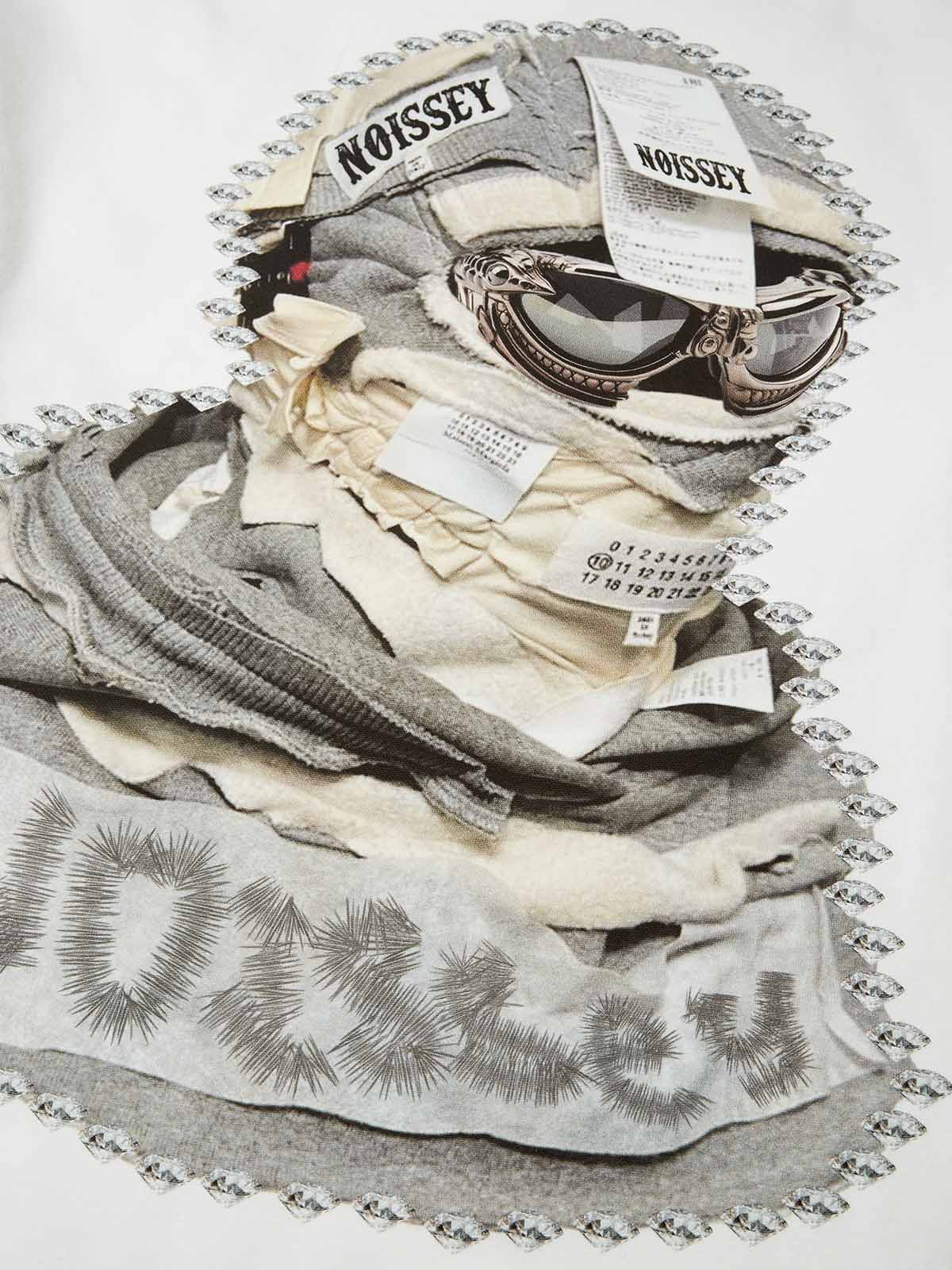 Shattered Collage Masked Print Patchwork Tree-Grain Long Sleeve