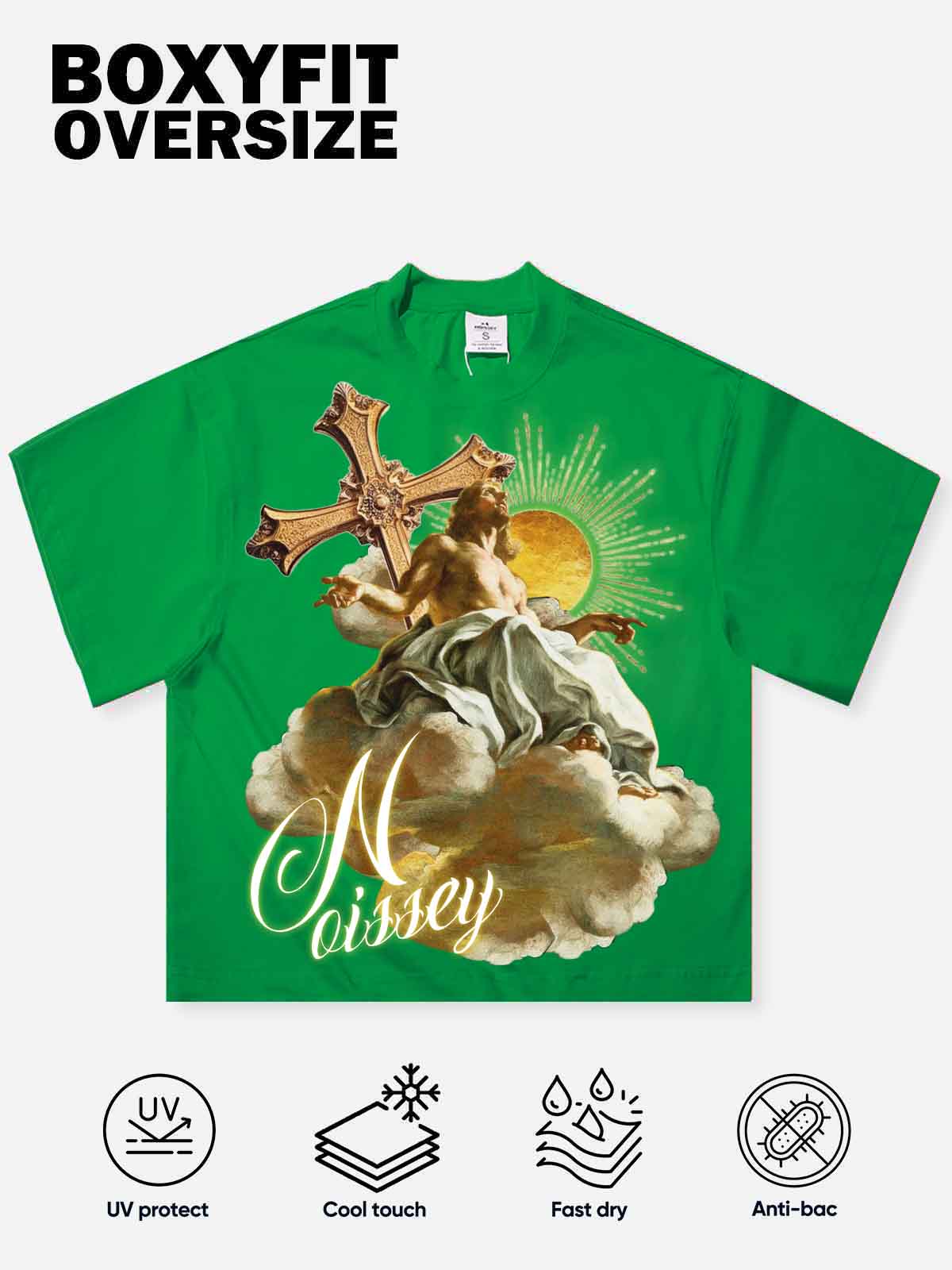 NOISSEY "Heavenly Light" Green Tee - Boxy Religion Graphic T-Shirt