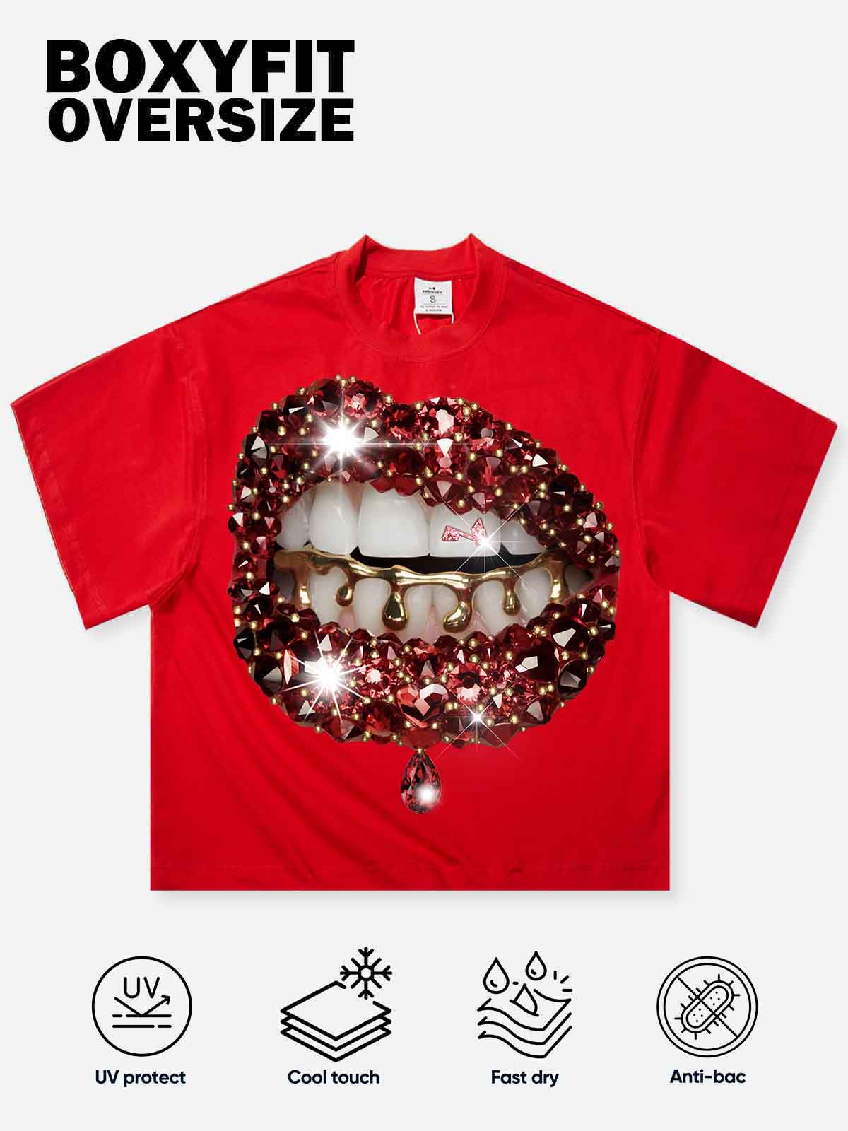 NOISSEY "Archival Iced-Out Lips" Character Tee - Phantom Black 255G Heavyweight Boxy Oversized Fit
