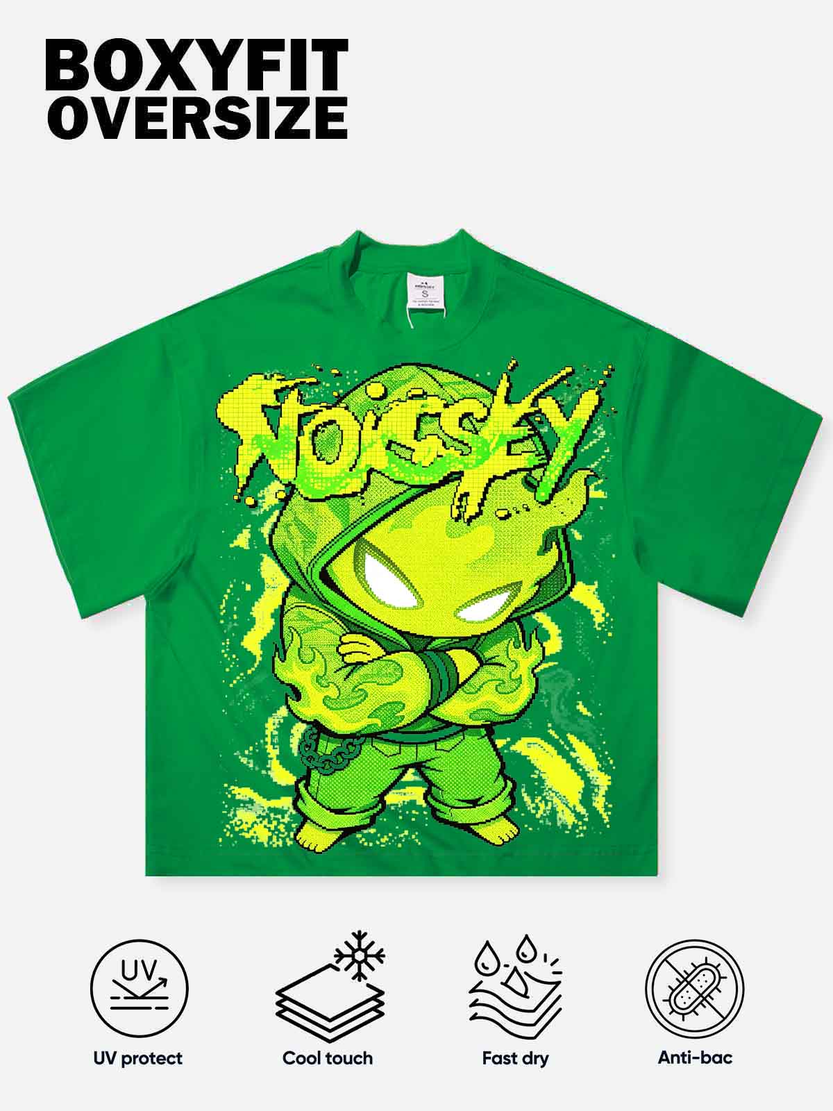 NOISSEY "Cyber Spark" Green Tee - Boxy Graffiti T-Shirt