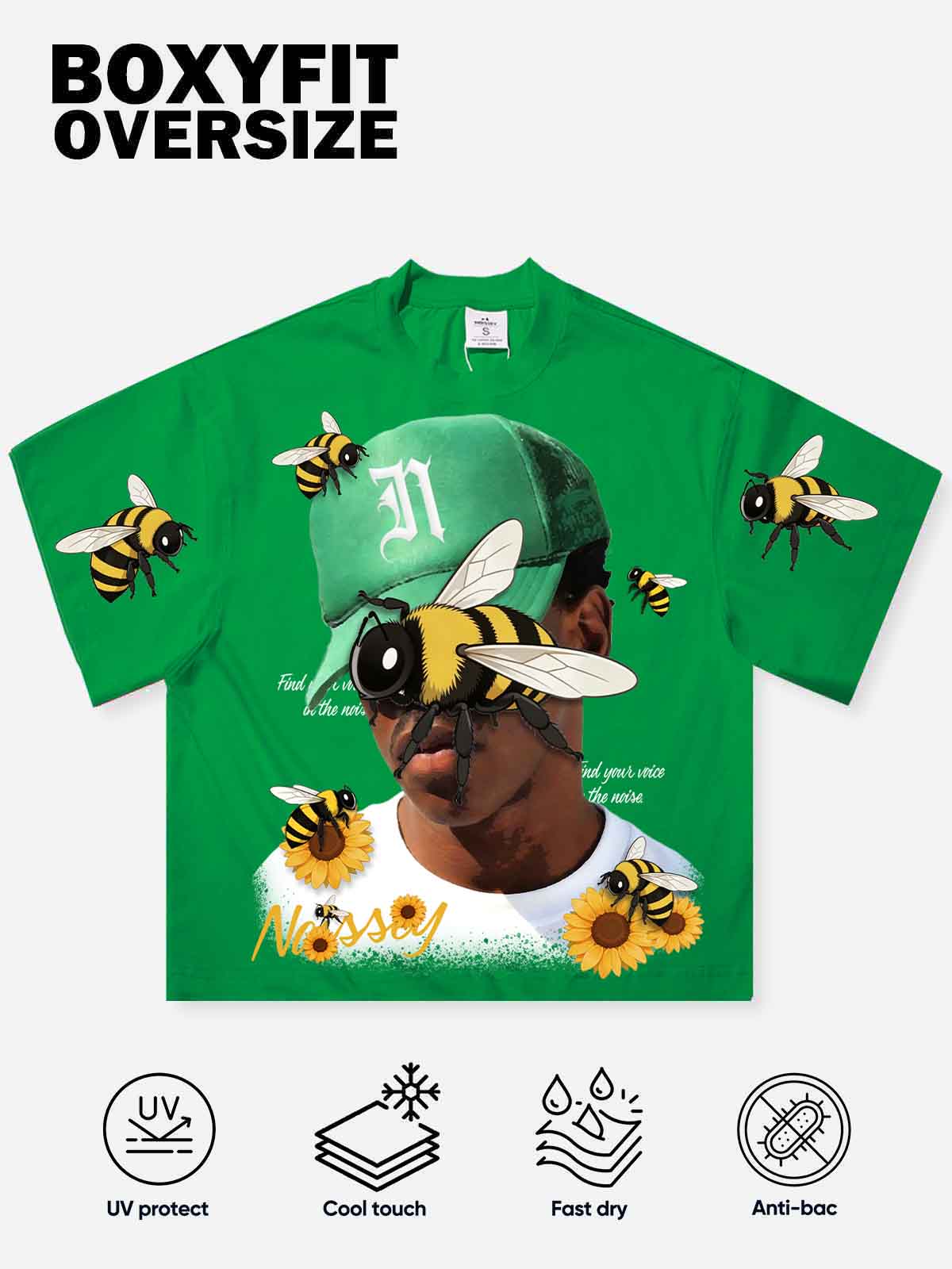 NOISSEY "Surrealist Bee" Green Tee - Boxy Graphic T-Shirt