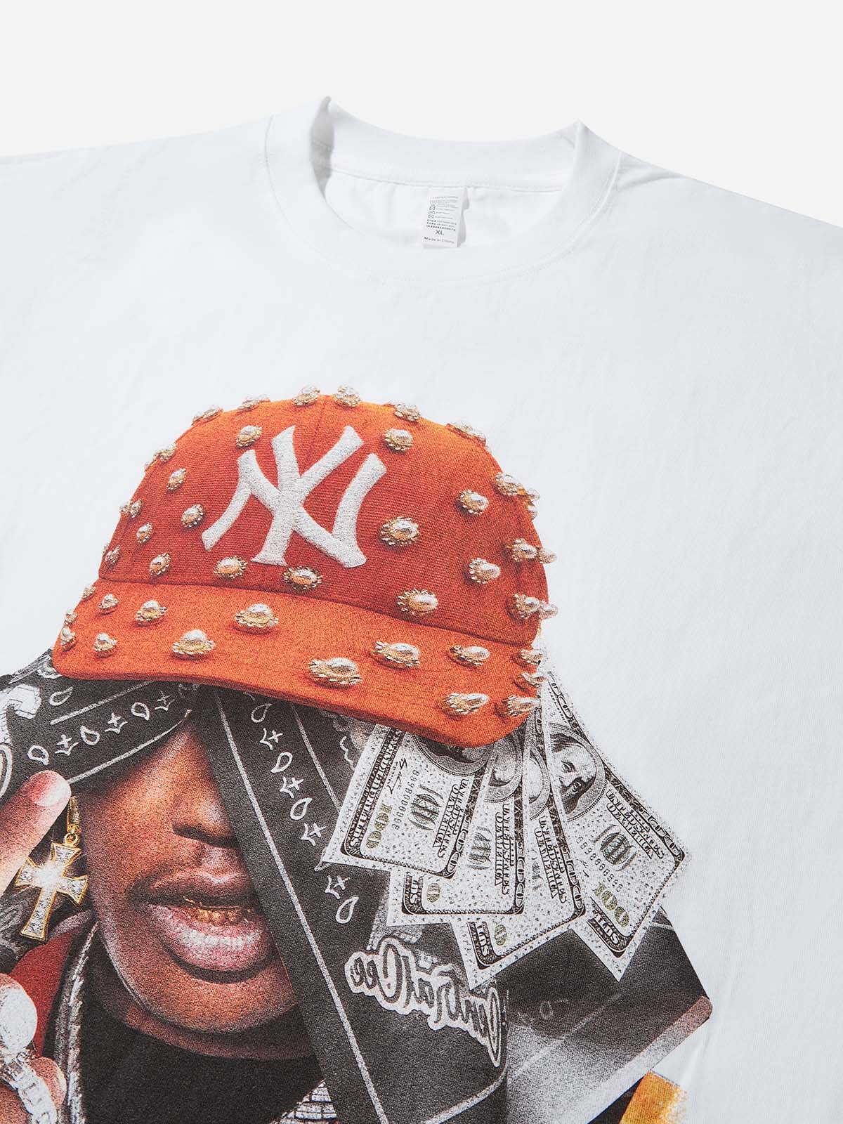 Orange Pearl Cap-style Headscarf Print Two-piece Long Sleeve T-shirt