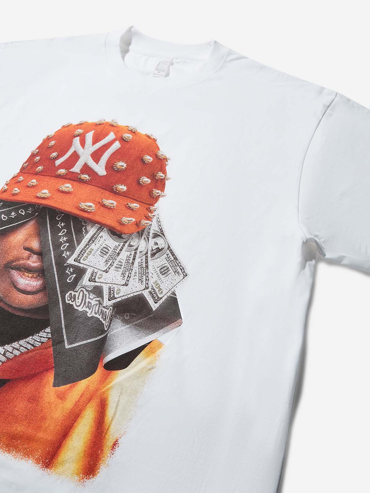 Orange Pearl Cap-style Headscarf Print Two-piece Long Sleeve T-shirt