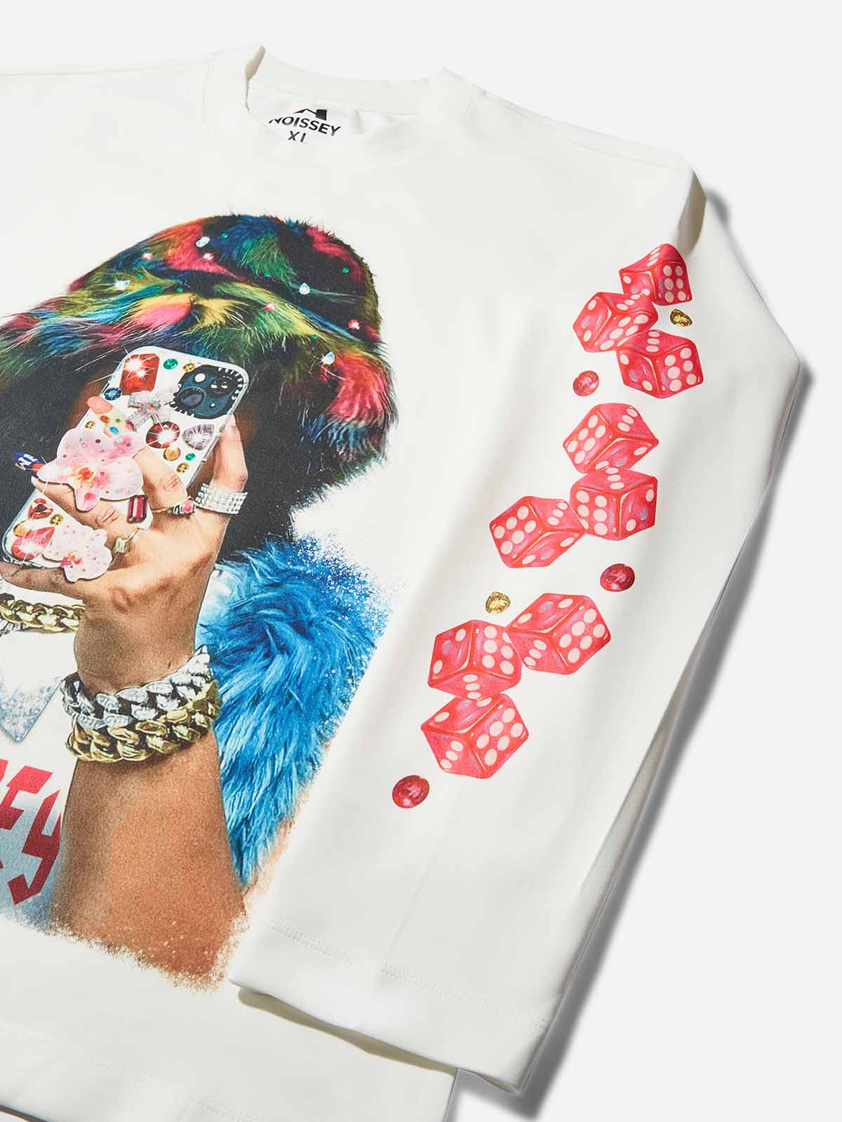 Colorful Beanie Mirror Selfie Print Air-Cotton Long Sleeve