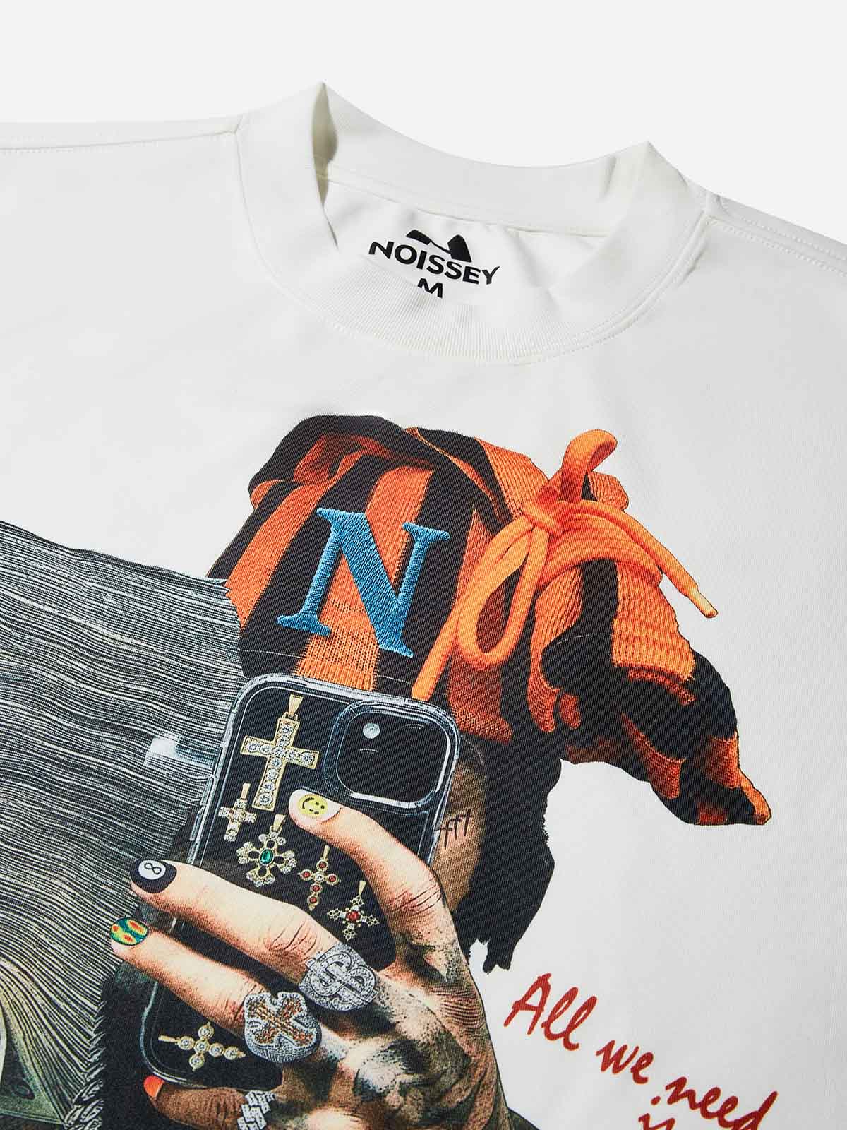 "All We Need Is Money" Mirror Selfie Character Print Air-Layer Long Sleeve
