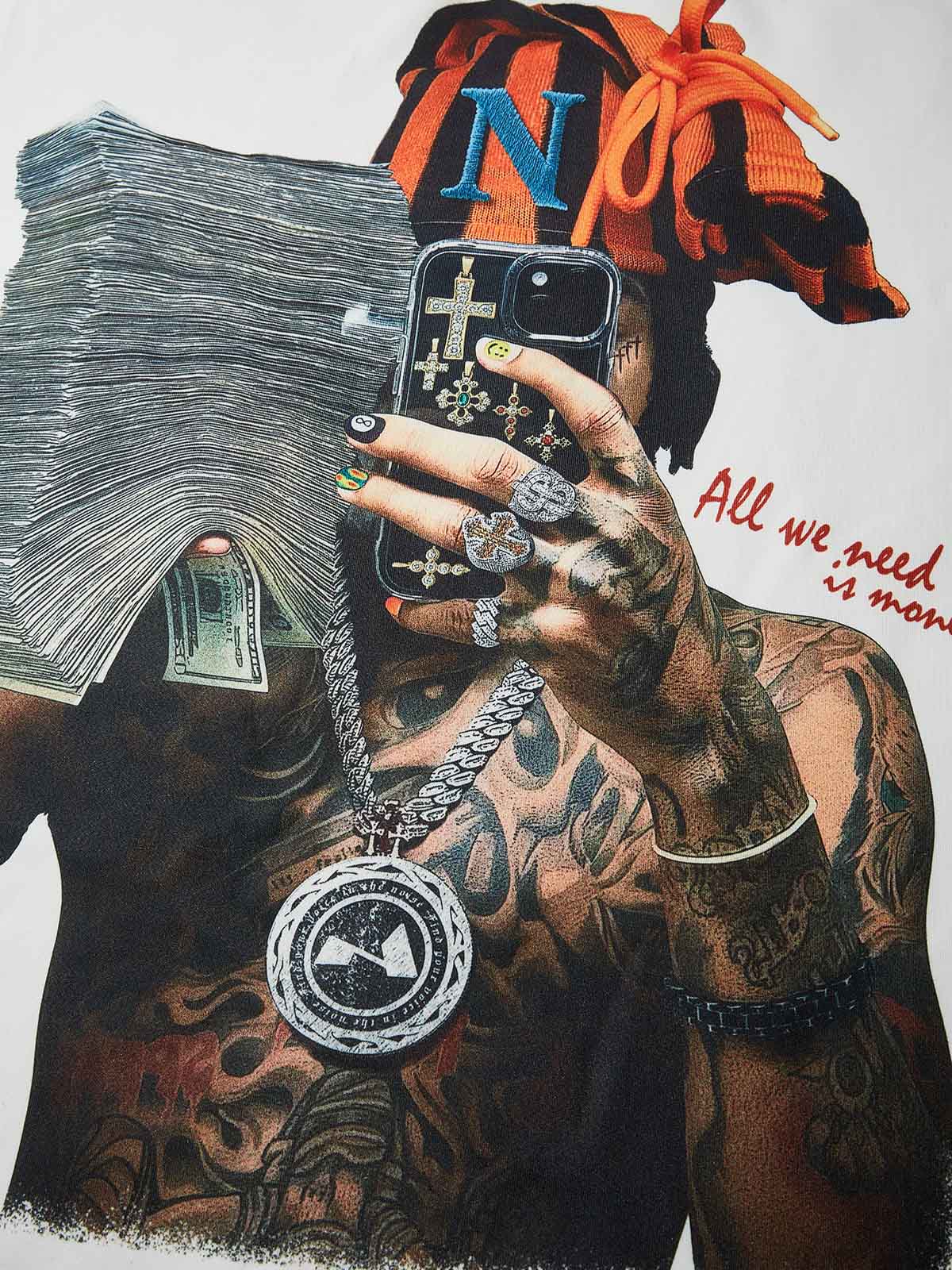 "All We Need Is Money" Mirror Selfie Character Print Air-Layer Long Sleeve
