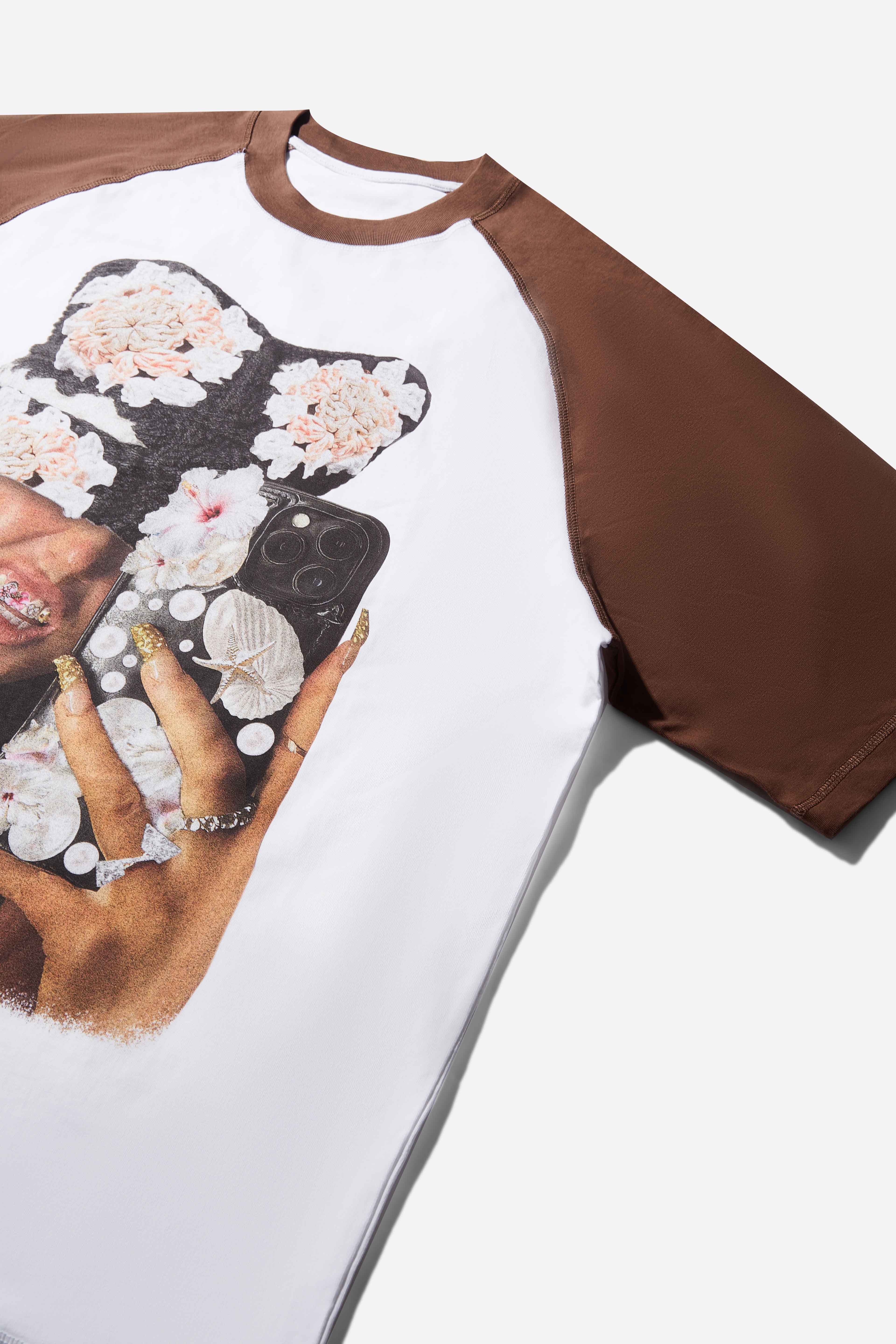 Cat-Ear Hat Mirror Selfie Flower Art Phone Case Preppy Style T-shirt