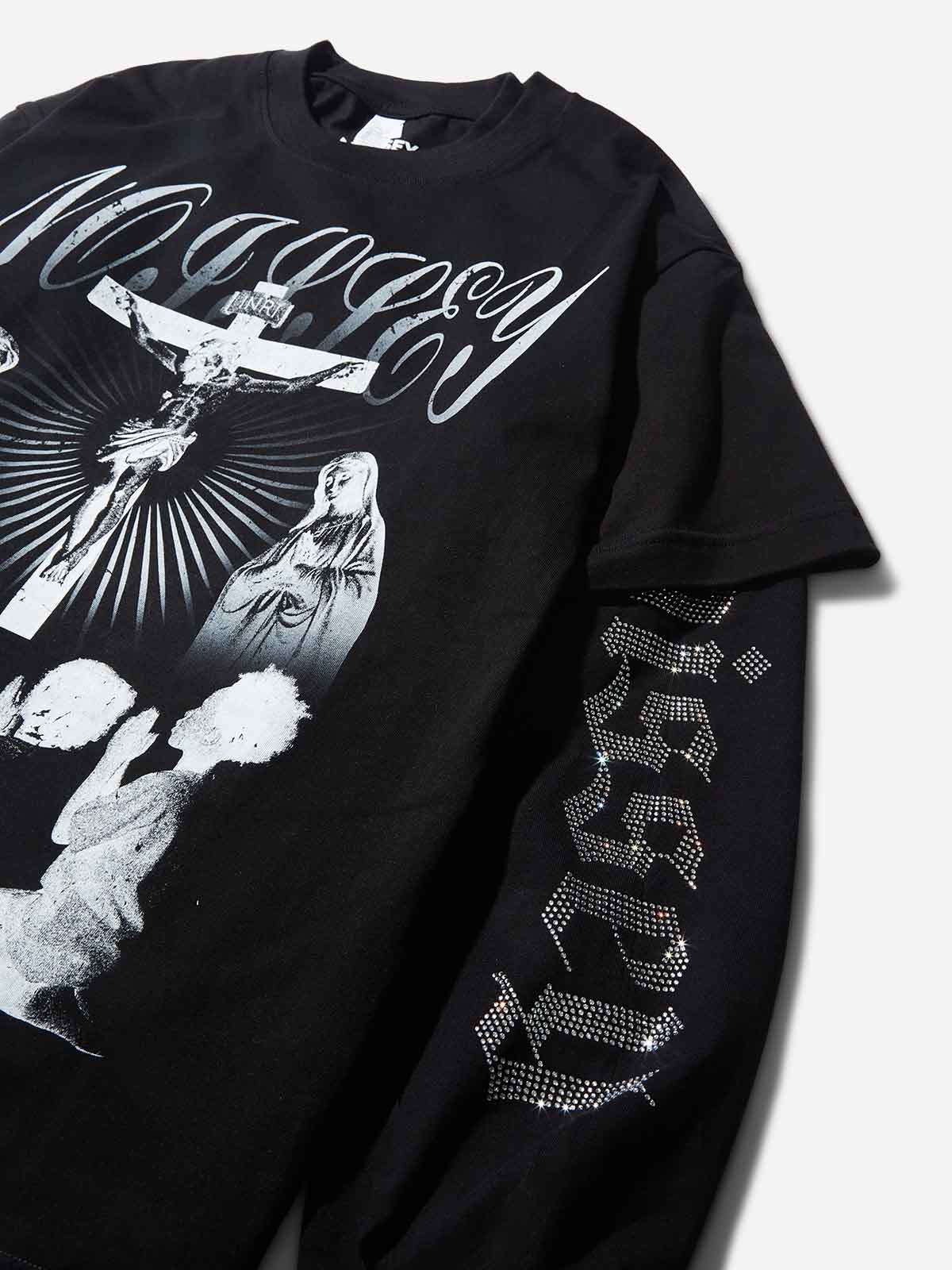 Praying Child Black Diamond Print Two-Piece Long-Sleeve T-Shirt