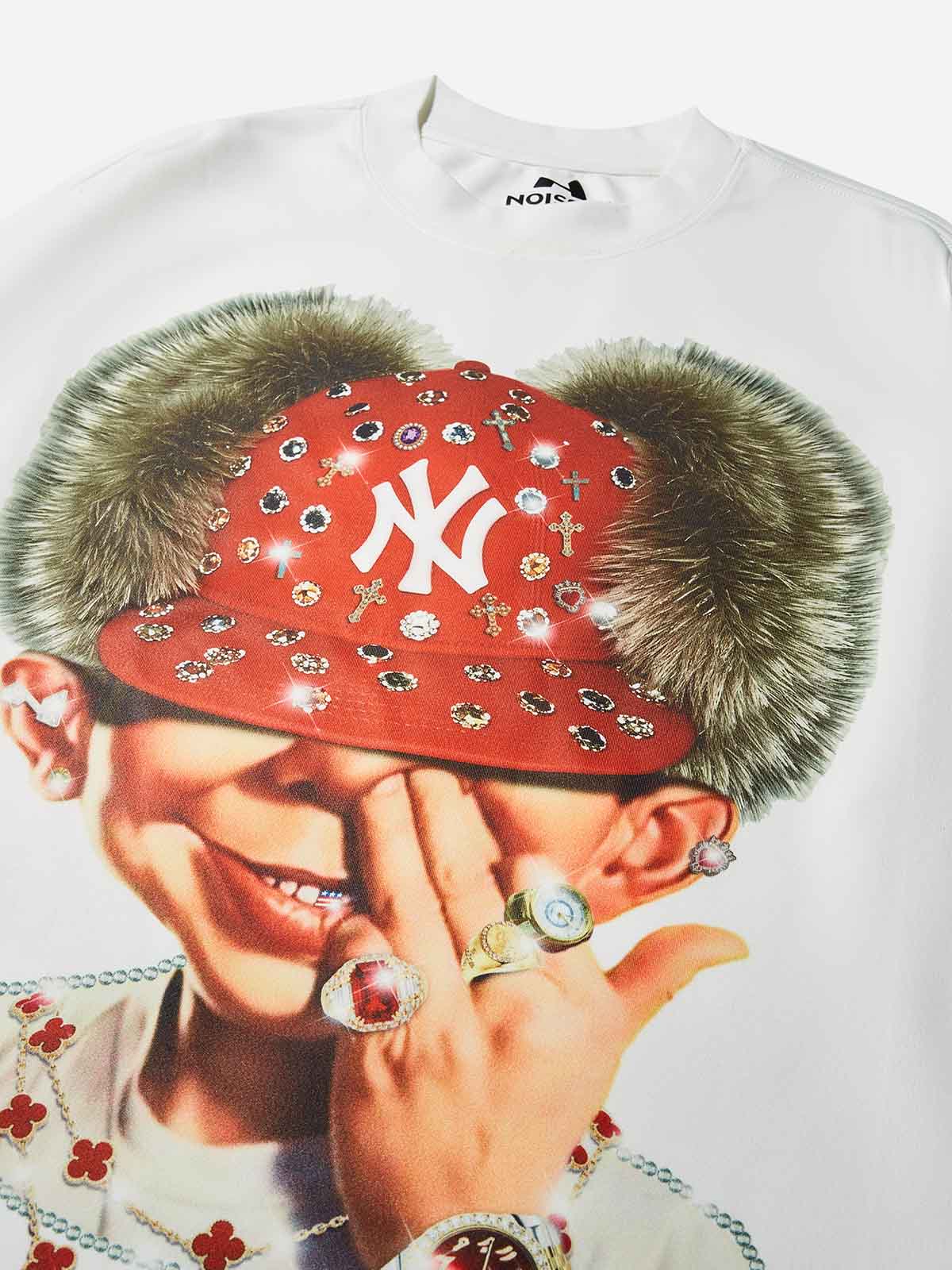 "Bad Boy" & Red Diamond Beanie Print Air-Cotton Long-Sleeve