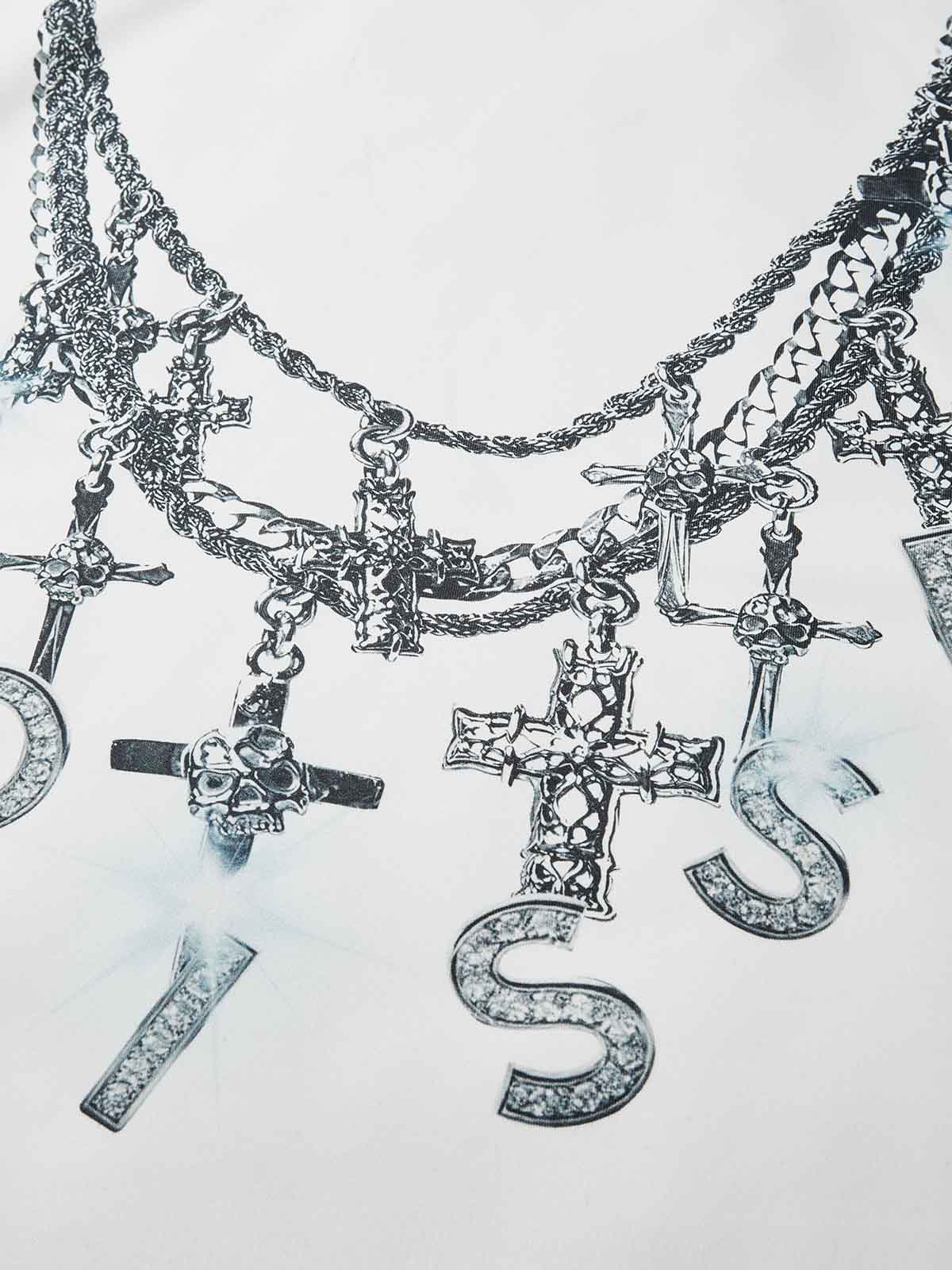 Noissey Metal Cross Necklace Printed Air Cotton Long Sleeve