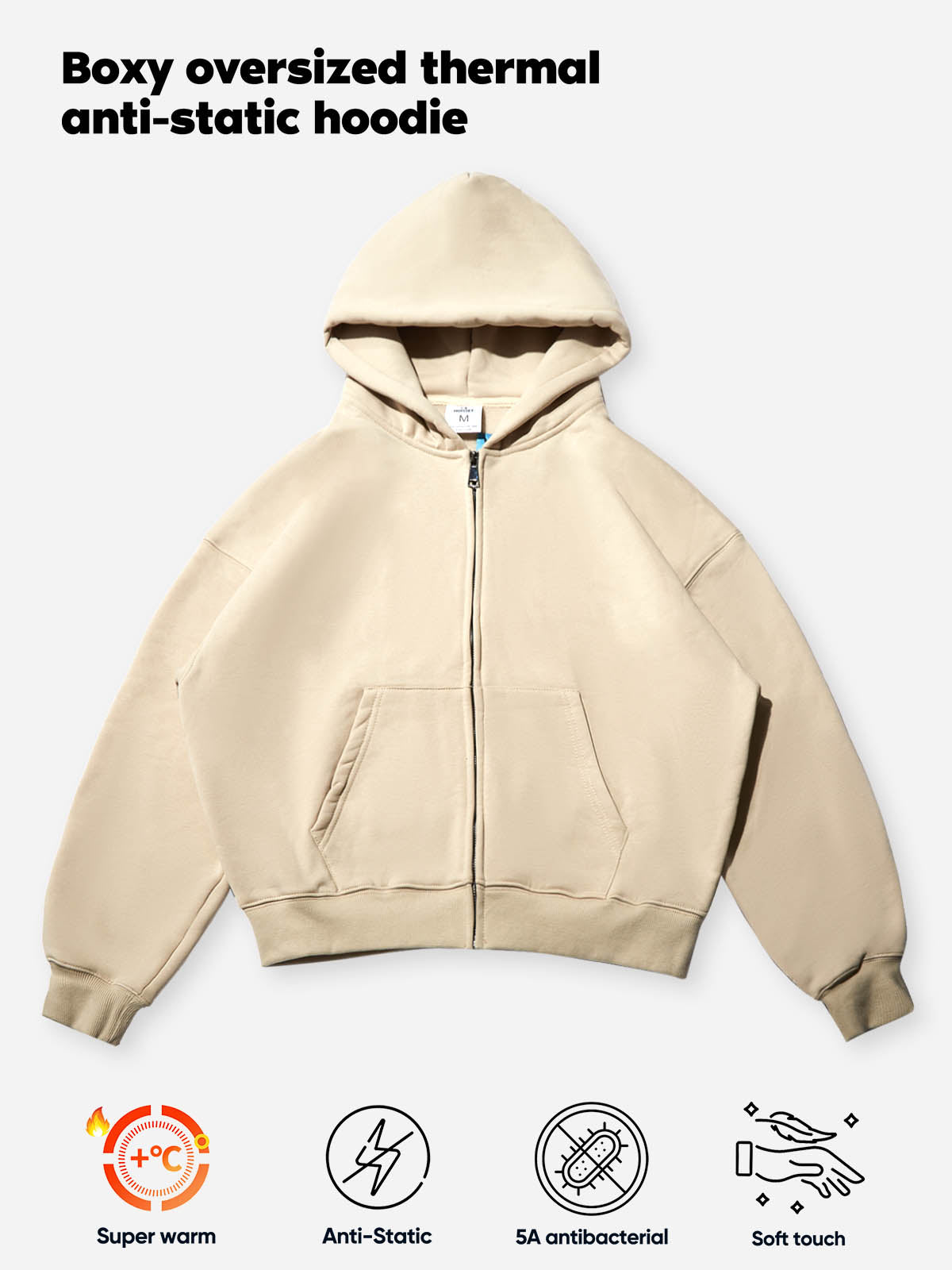 Solid-Color Warm Zip-Up Hoodie