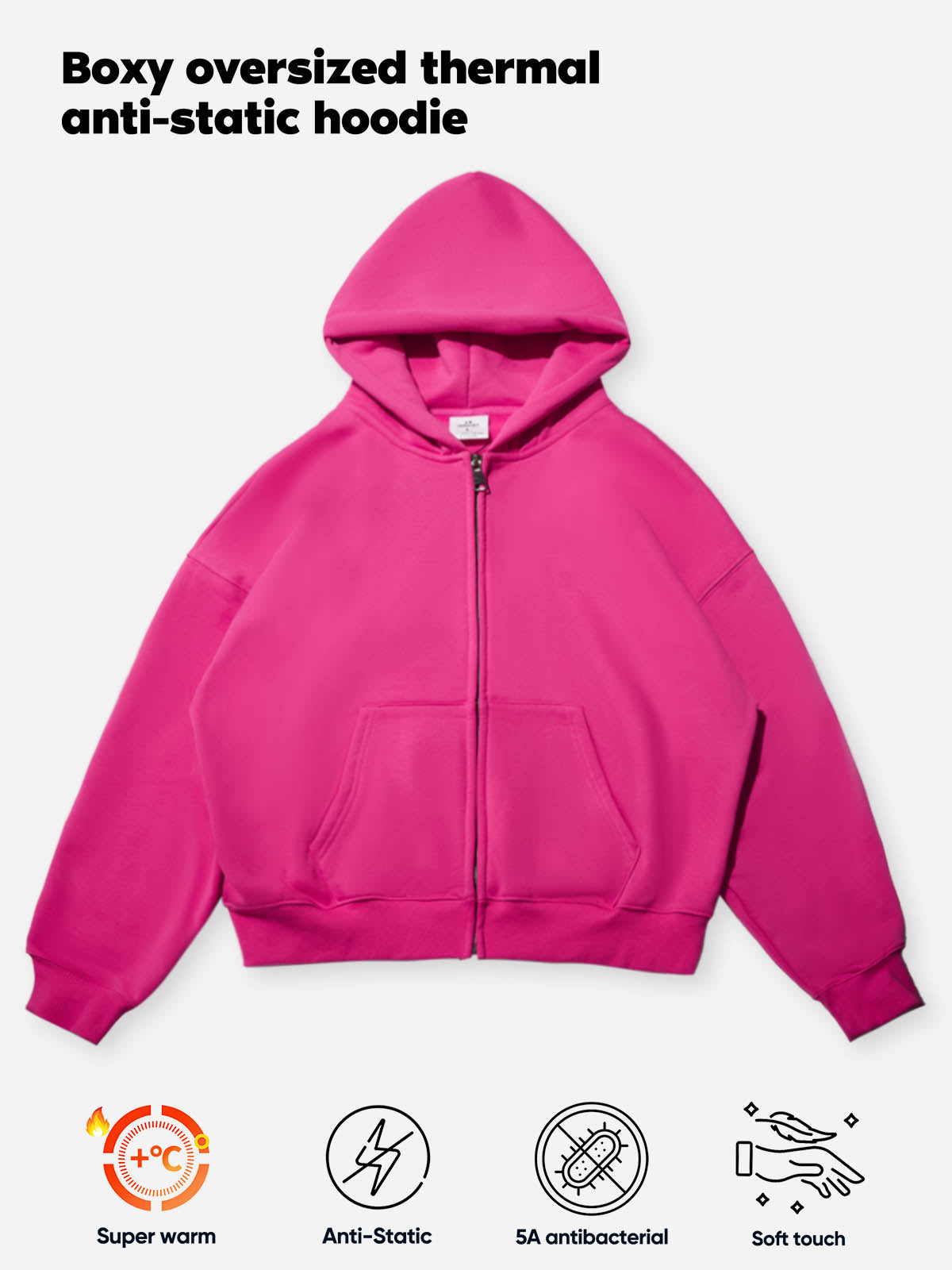 Solid-Color Warm Zip-Up Hoodie