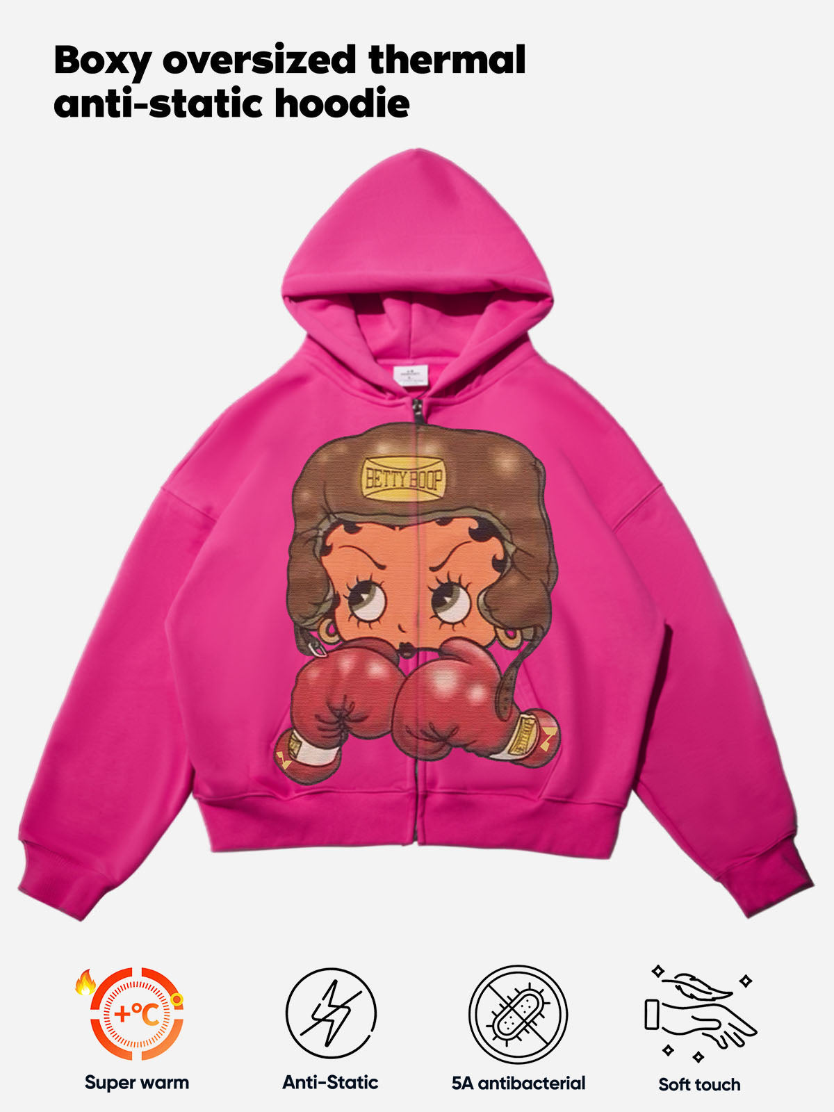 Cartoon Girl Boxing Print Boxy Hoodie