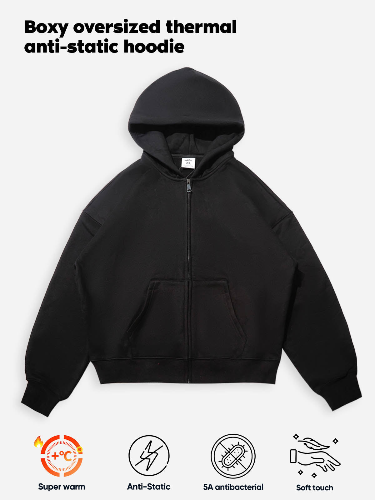 Solid-Color Warm Zip-Up Hoodie