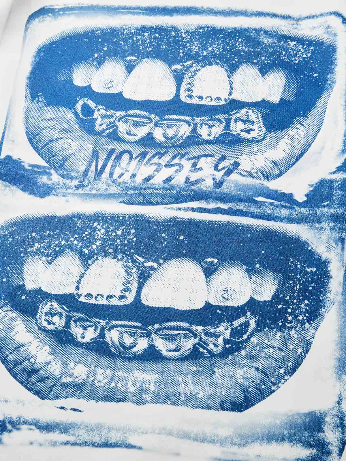 Blue Screen-Print Grills Pattern Air-Layer Long Sleeve