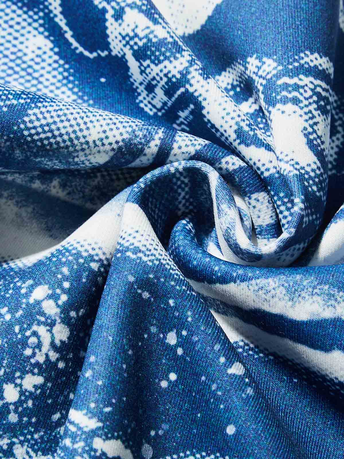 Blue Screen-Print Grills Pattern Air-Layer Long Sleeve