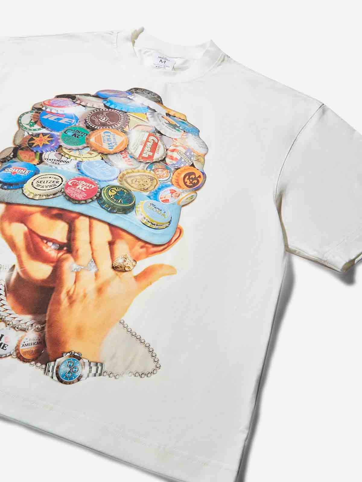 Boxy Oversized T-shirt with Bab Boy Print and Bottle Cap Art Baseball Cap