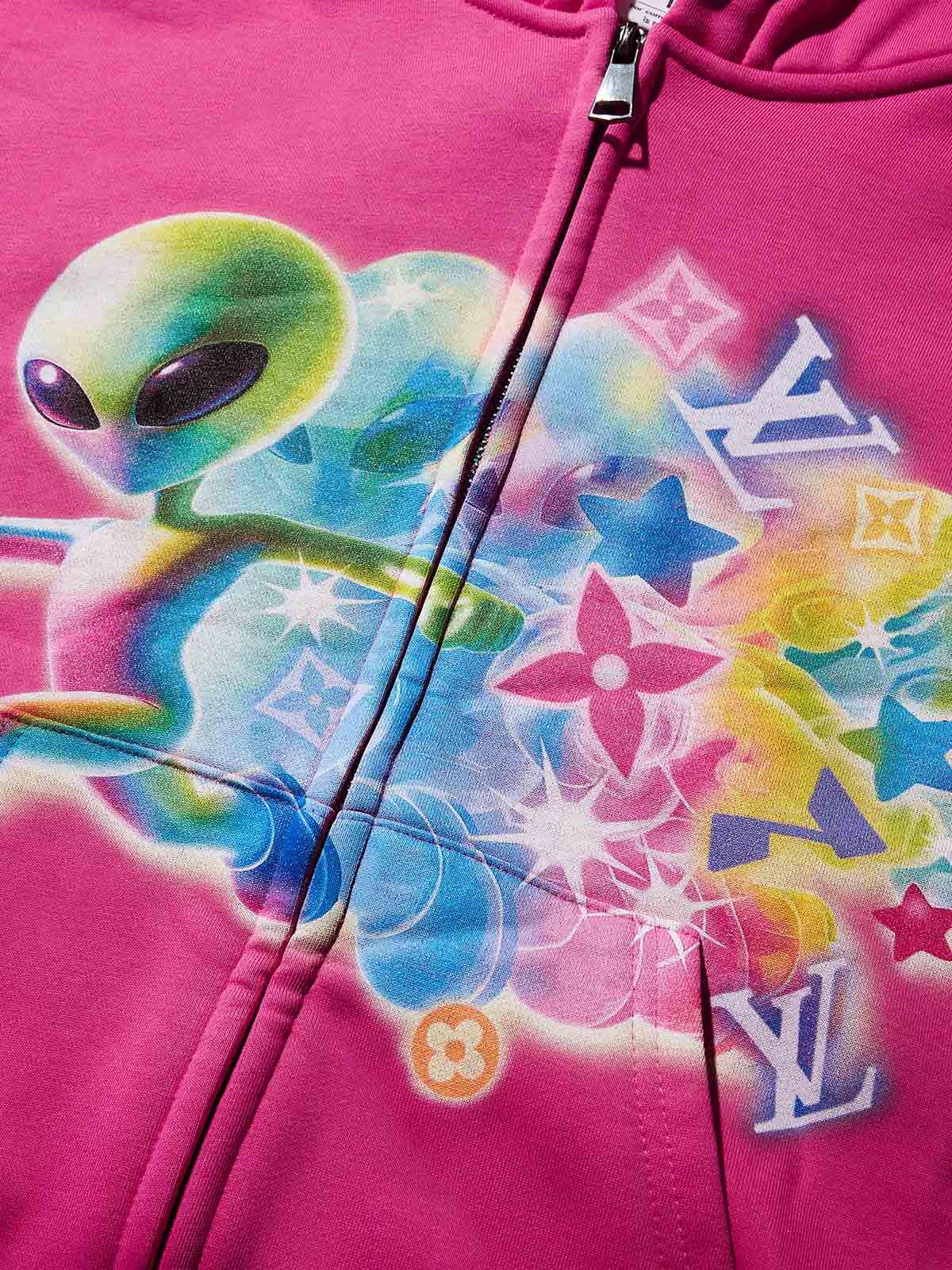 Running Rainbow-Colored Alien Pink Print Hoodie