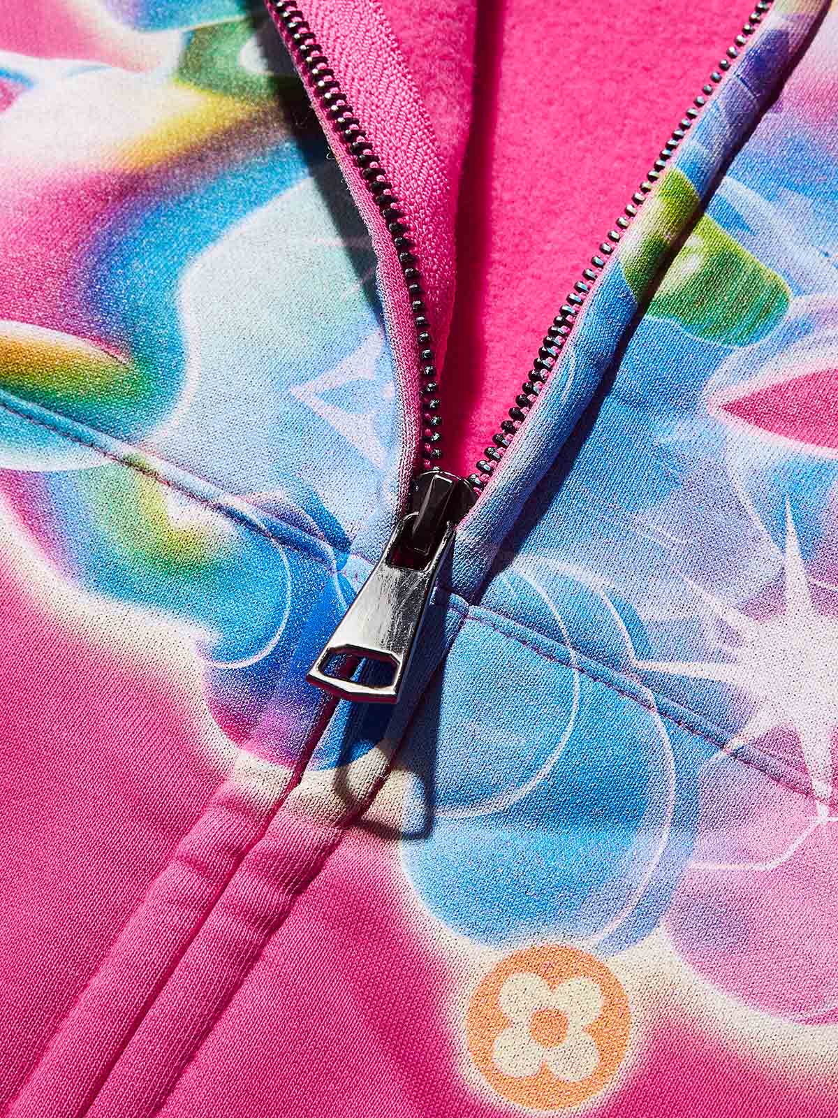 Running Rainbow-Colored Alien Pink Print Hoodie