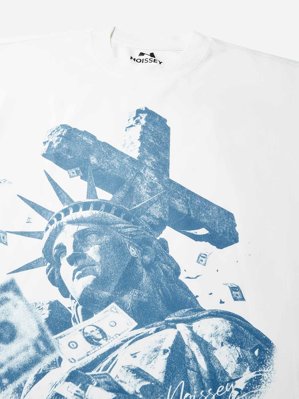 Cyanotype Style Statue of Liberty under Cross Print Air Layer Long Sleeve