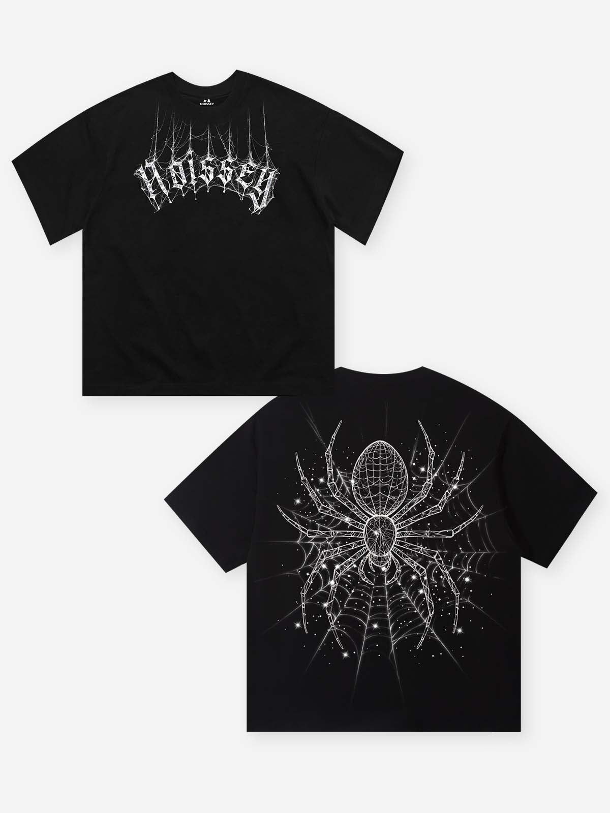 NOISSEY "Dark Web" Geometric 3D Spiderweb Dual-Sided Graphic Oversized T-Shirt
