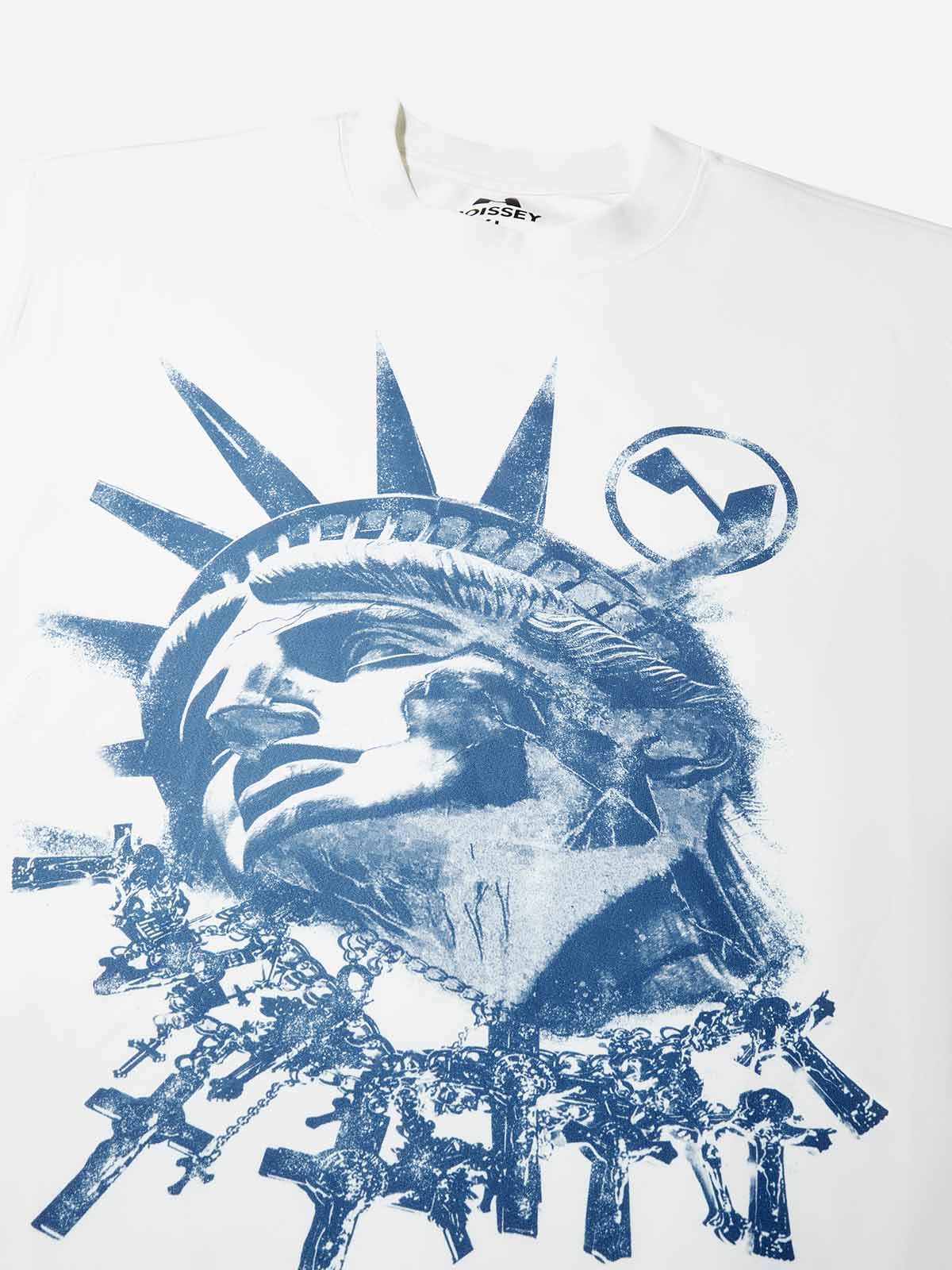 Cyanotype-style Top Featuring a Reclining Statue of Liberty Printed Air-layer Long-sleeve