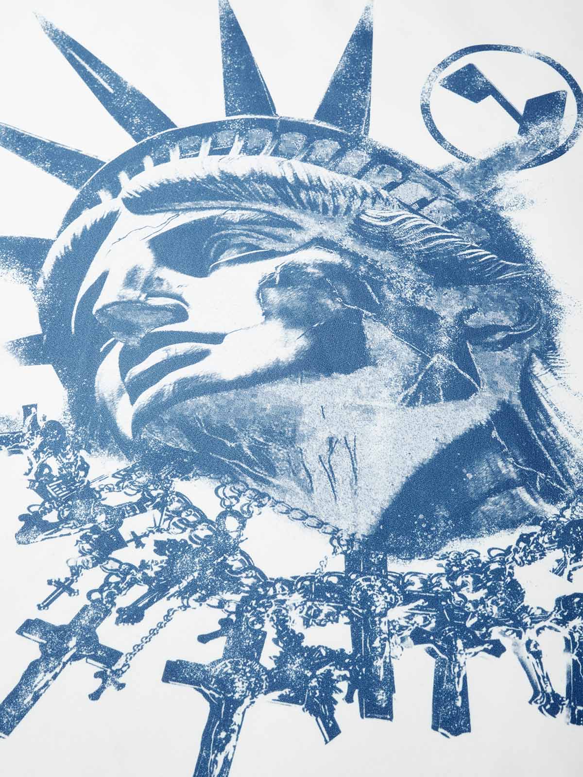 Cyanotype-style Top Featuring a Reclining Statue of Liberty Printed Air-layer Long-sleeve